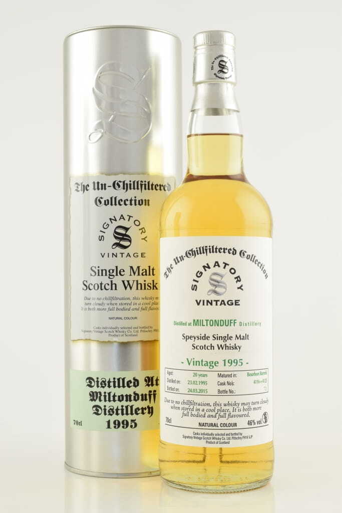 Miltonduff 20 Year Old 1995/2015 Bourbon Barrels # 4116 & # 4125 Un-chillfiltered Signatory 46% vol. 0,7l Miltonduff 20 Year Old 1995/2015 Bourbon Barrels # 4116 & # 4125 Un-chillfiltered Signatory 46% vol. 0,7l