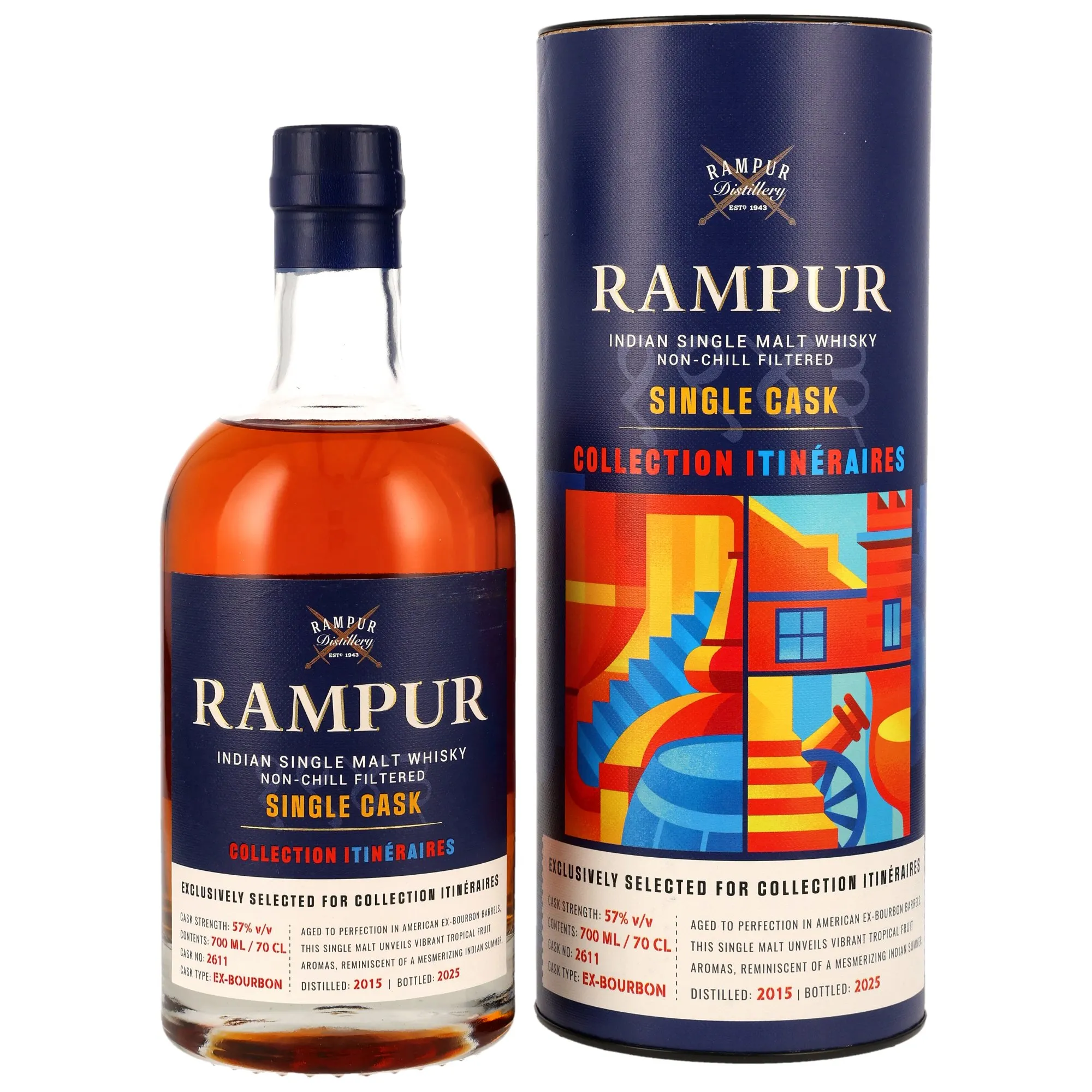 Rampur Collection Itinéraires 10 Year Old, Bourbon Cask, Cask #2611, Batch No. L-156, 2025, 57%