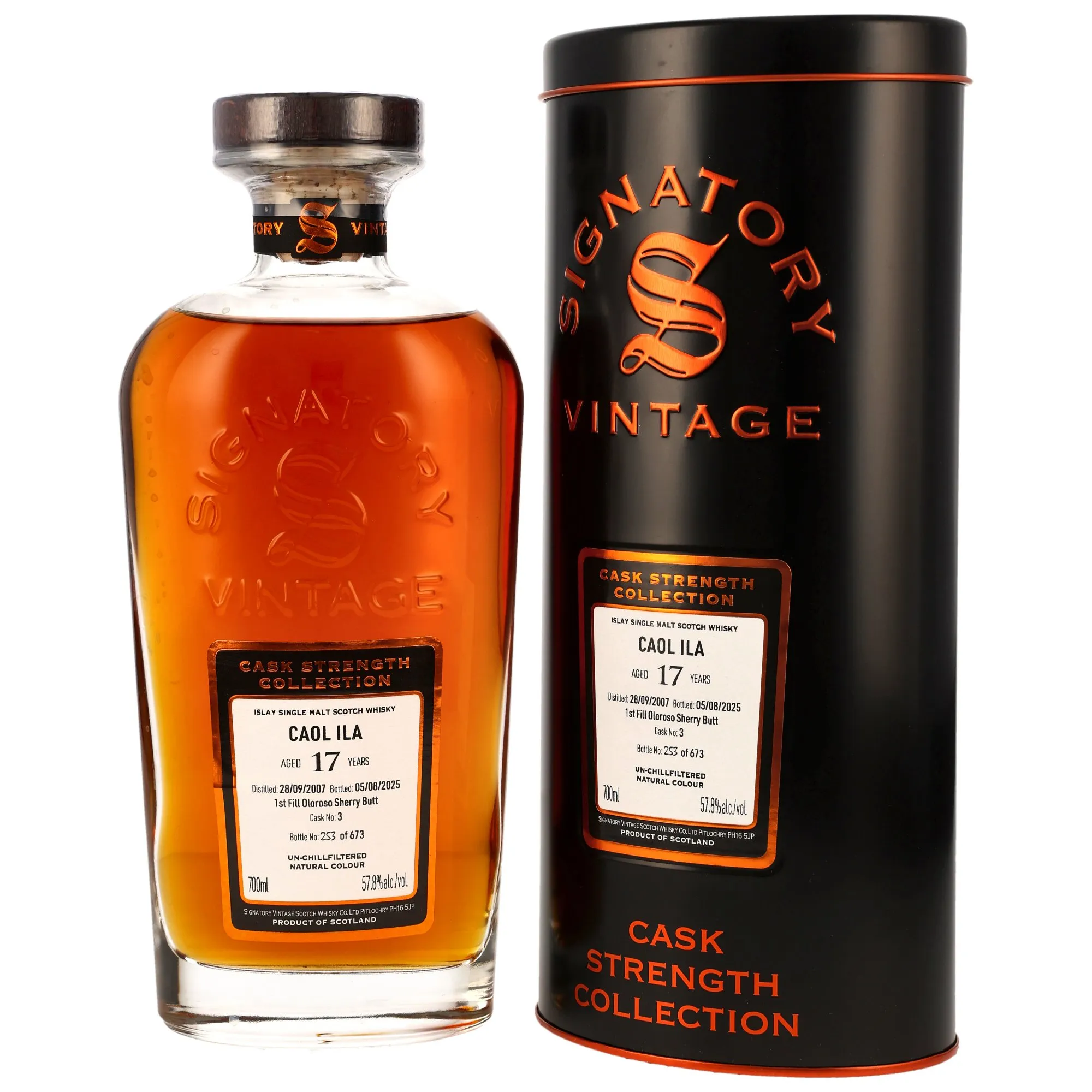 Caol Ila Cask Strength Collection 17 Year Old, Oloroso Sherry Cask, Cask #3, 2007, Signatory Vintage, 57.8%