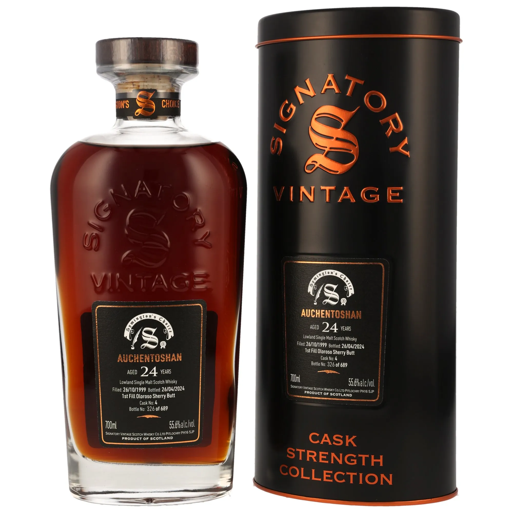 Auchentoshan Symington's Choice 24 Year Old, Oloroso Sherry Cask, Cask #4, 1999, Signatory Vintage, 55.6%