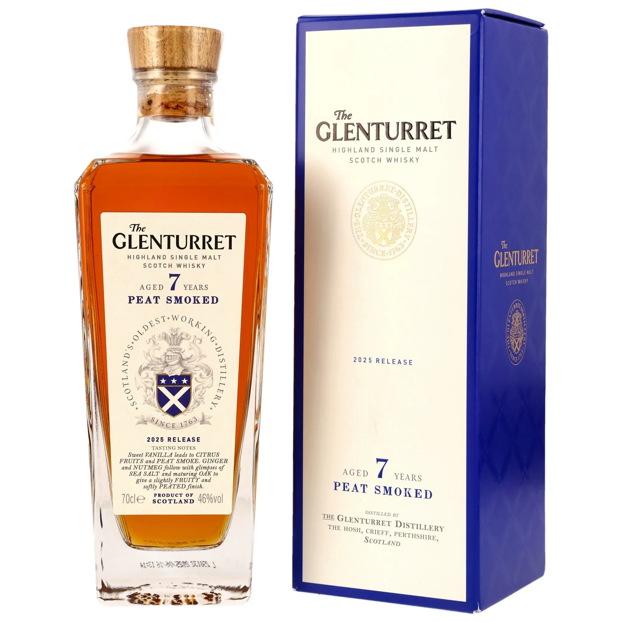 Glenturret 7 Year Old Peat Smoked, American Oak & European Oak & Refill Cask, 2025, 46%