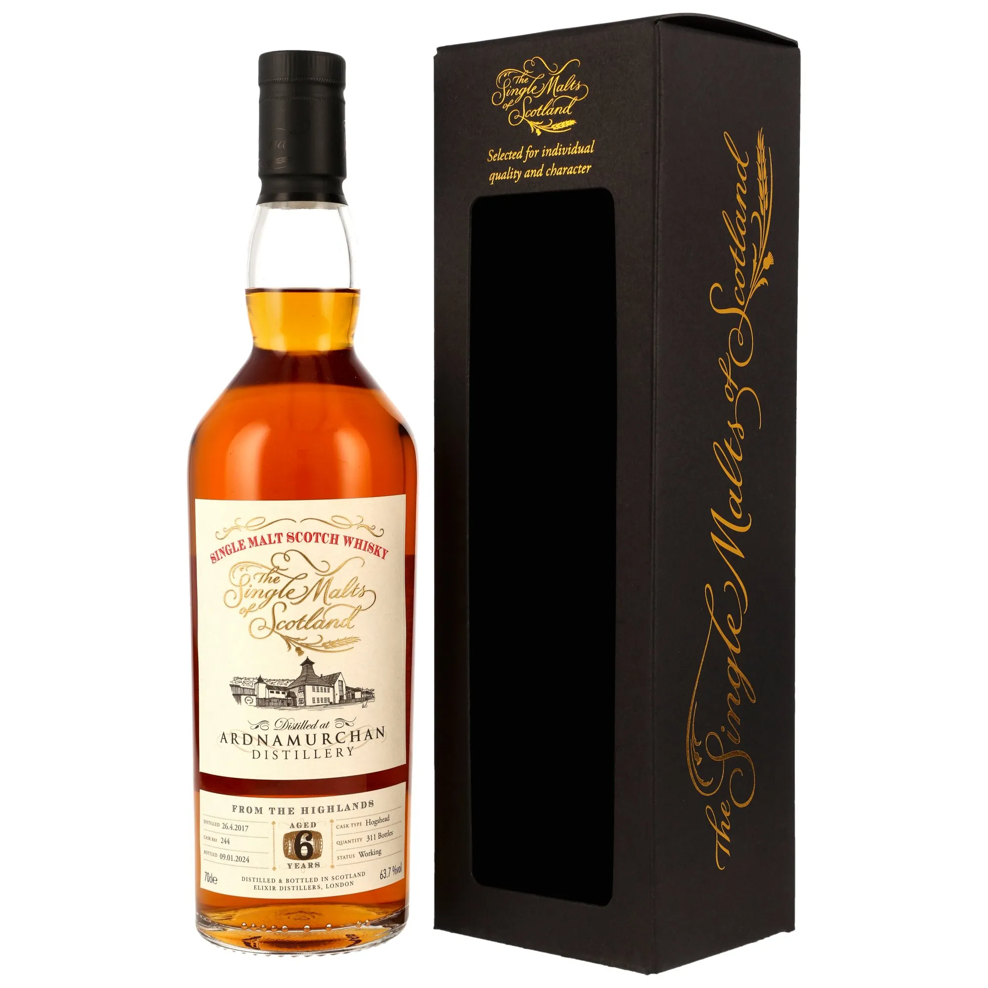 Ardnamurchan The Single Malts of Scotland 6 Year Old, Hogshead Cask, Cask #244, 2017, Elixir Distillers, 63.7%