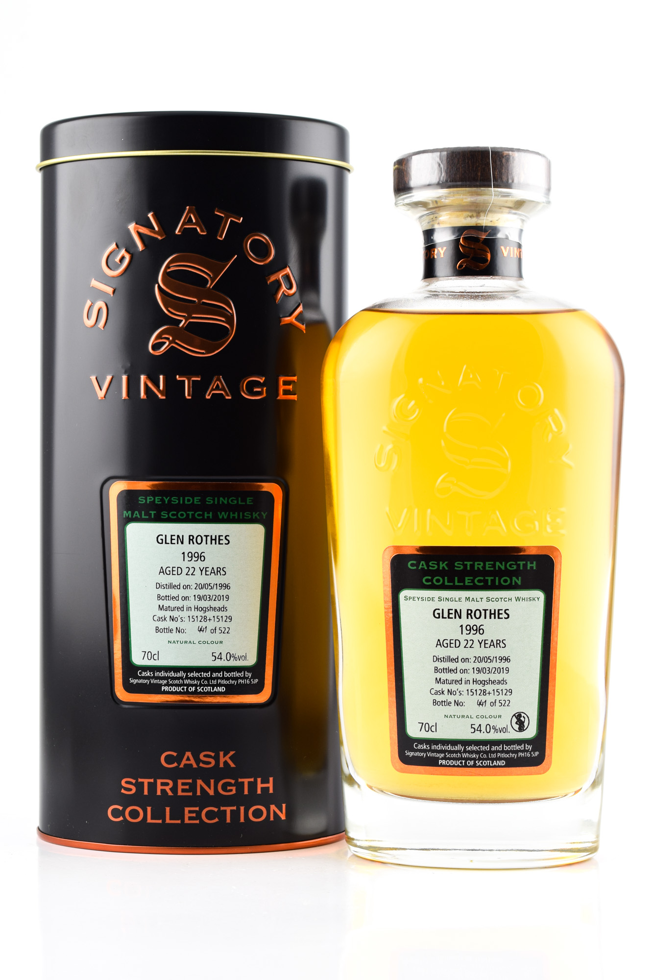 Glenrothes 22 year old 1996/2019 Hogsheads #15128 & #15129 Signatory Cask strength Coll. 54%vol. 0,7l Glenrothes 22 year old 1996/2019 Hogsheads #15128 & #15129 Signatory Cask strength Coll. 54%vol. 0,7l
