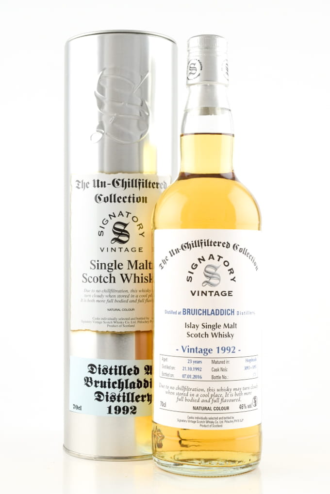 Bruichladdich 23 Year Old 1992/2016 hogsheads # 3093 & # 3095 Un-chillfiltered Signatory 46% vol. 0,7l