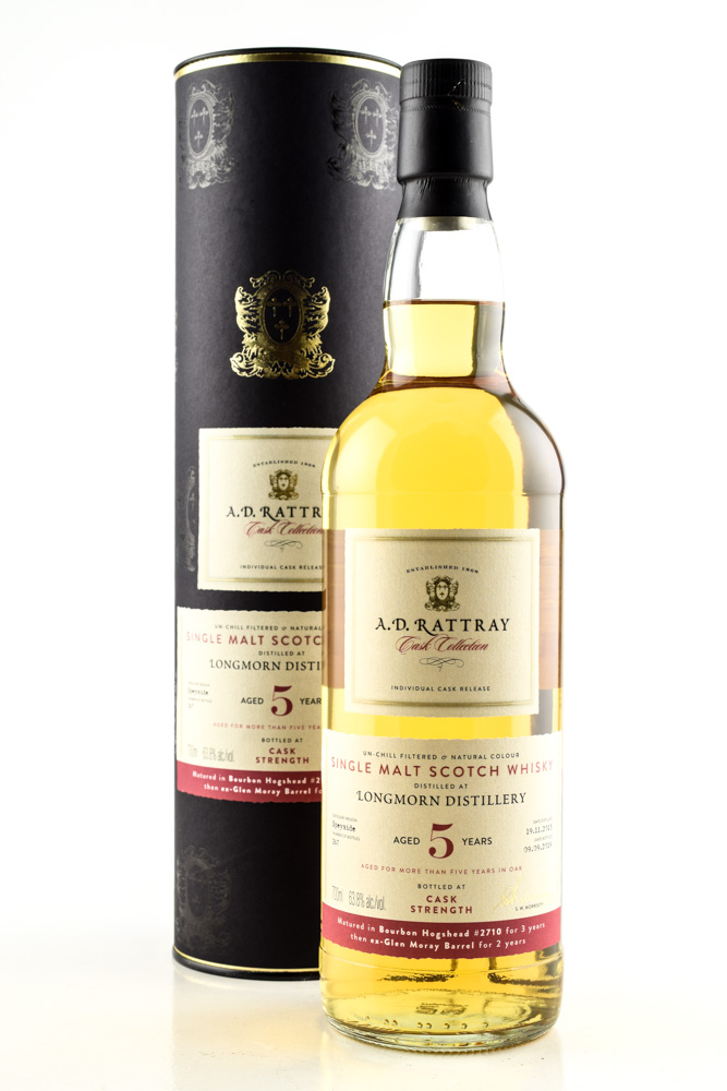 Longmorn 5 year old 2013/2019 A.D. Rattray Bourbon/Glen Moray Barrel 63,8%vol. 0,7l