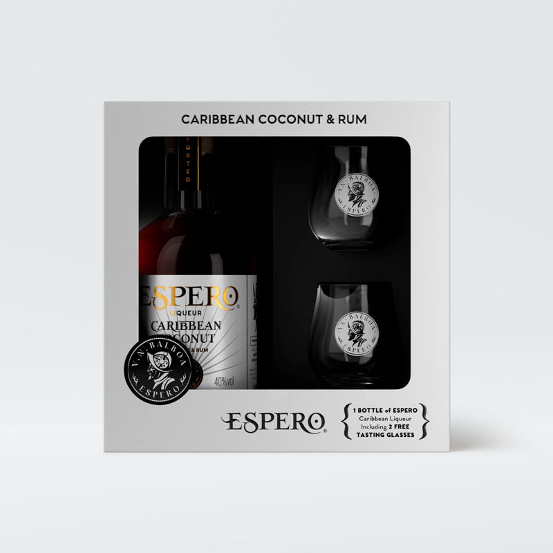Espero Liqueur Creole Coconut & Rum mit 2 Gläsern