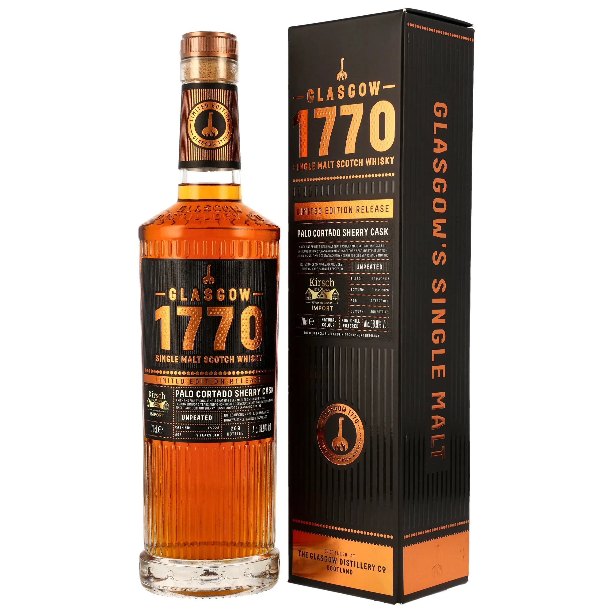 Glasgow 1770 - 2017/2026 - 9 Jahre - Palo Cortado Sherry Cask #17/228 - Kirsch 50th Anniversary