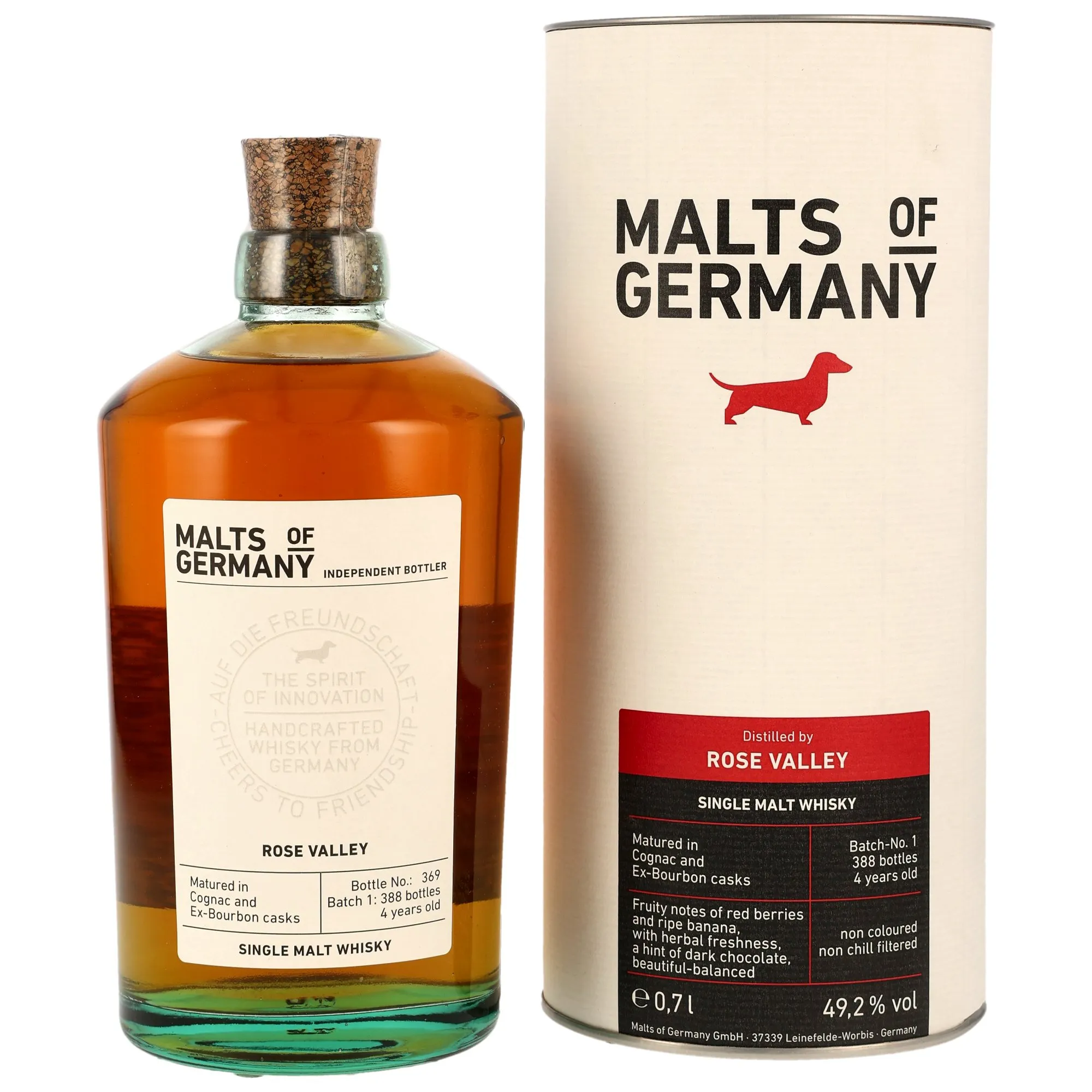 Rose Valley 4 Jahre Single Malt Whisky - Cognac & ex-Bourbon Casks - Malts of Germany