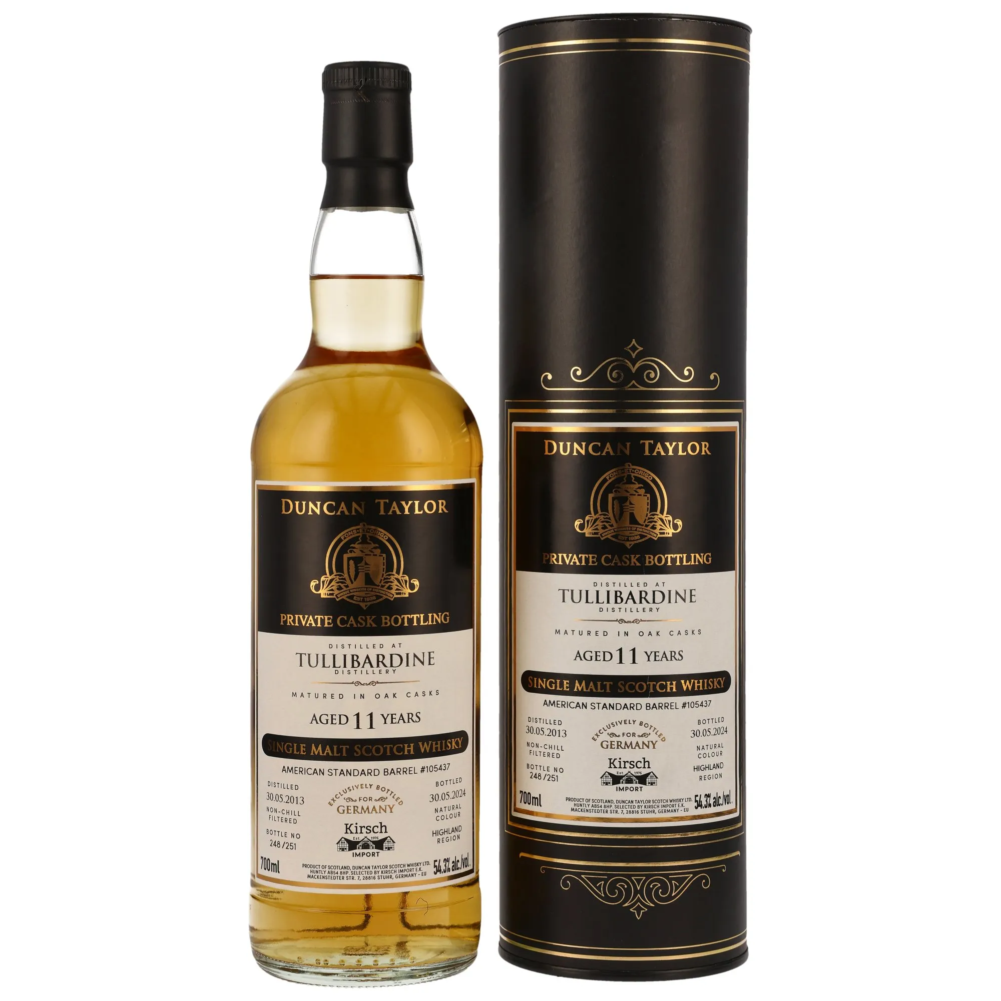 Tullibardine Private Cask Bottling 11 Year Old, American Standard Barrel Cask, Cask #105437, 2013, Duncan Taylor, 54.3%