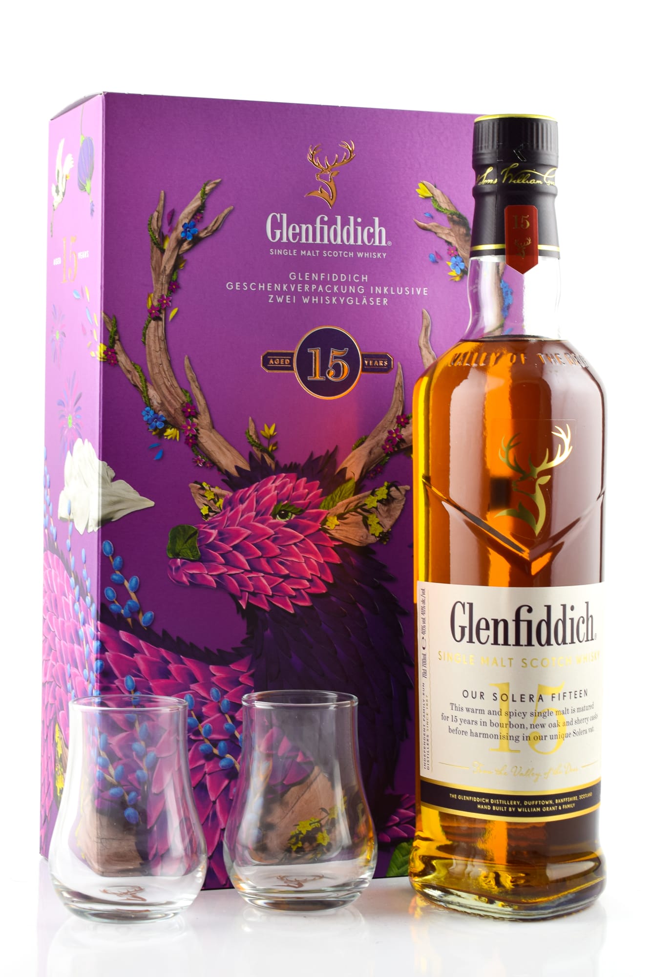 Glenfiddich 15 Jahre mit 2 Gläsern