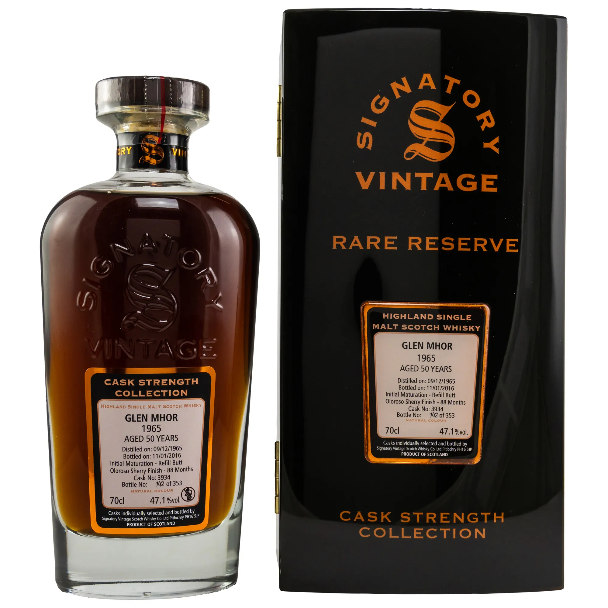 Glen Mhor Cask Strength Collection 50 Year Old, Refill Butt & Oloroso Sherry Cask, Cask #3934, 1965, Signatory Vintage, 47.1%