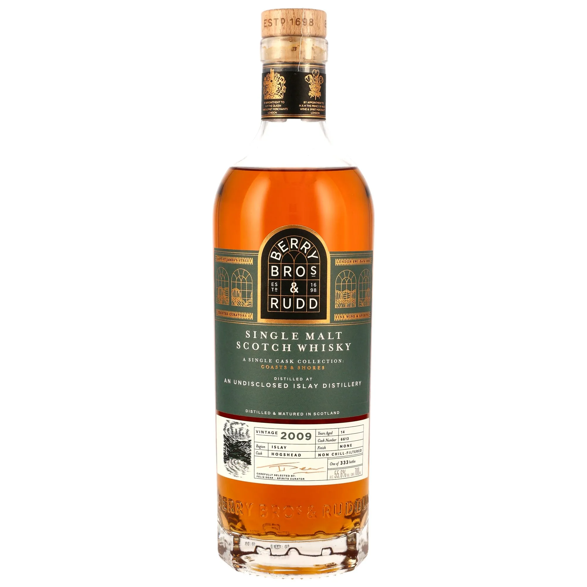 Undisclosed Islay Coasts & Shores 14 Year Old, Hogshead Cask, Cask #6613, 2009, Berry Bros. & Rudd, 55.6%