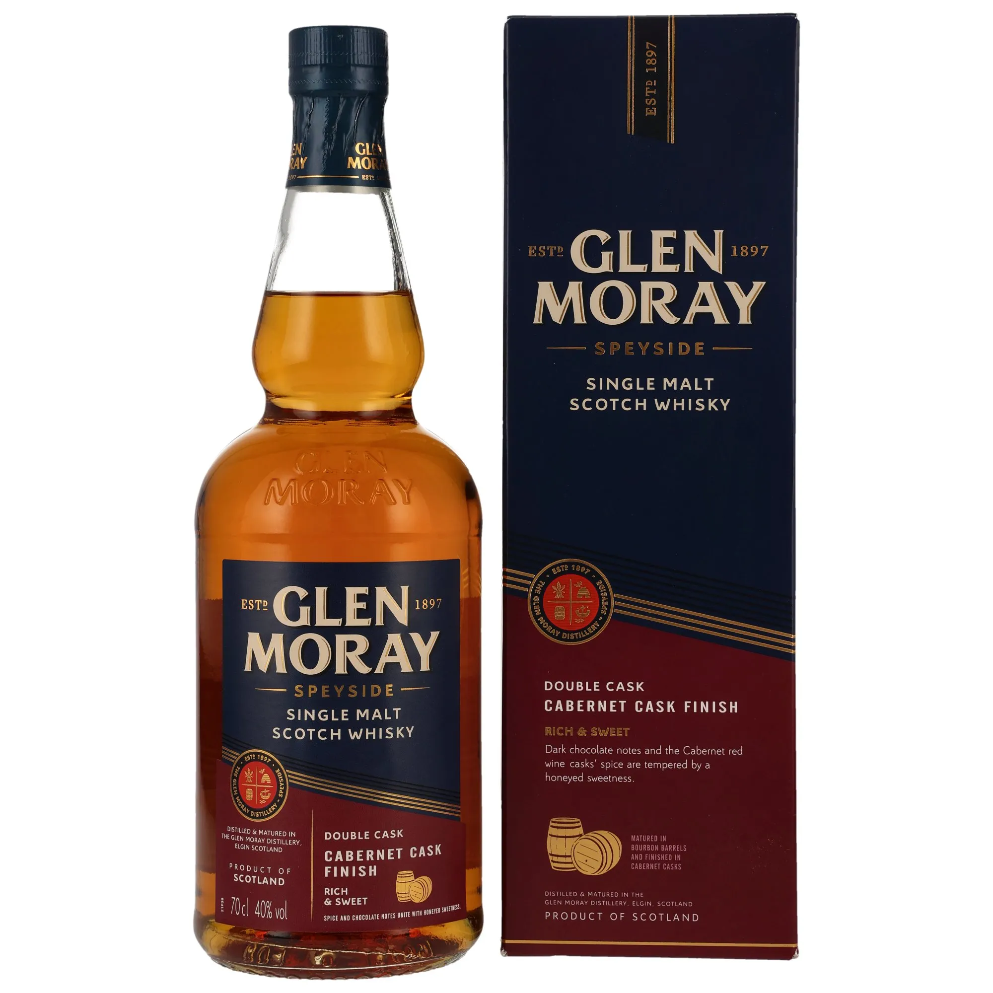 Glen Moray Cabernet Cask Finish, Traditional Barrels & Cabernet Cask, 40%