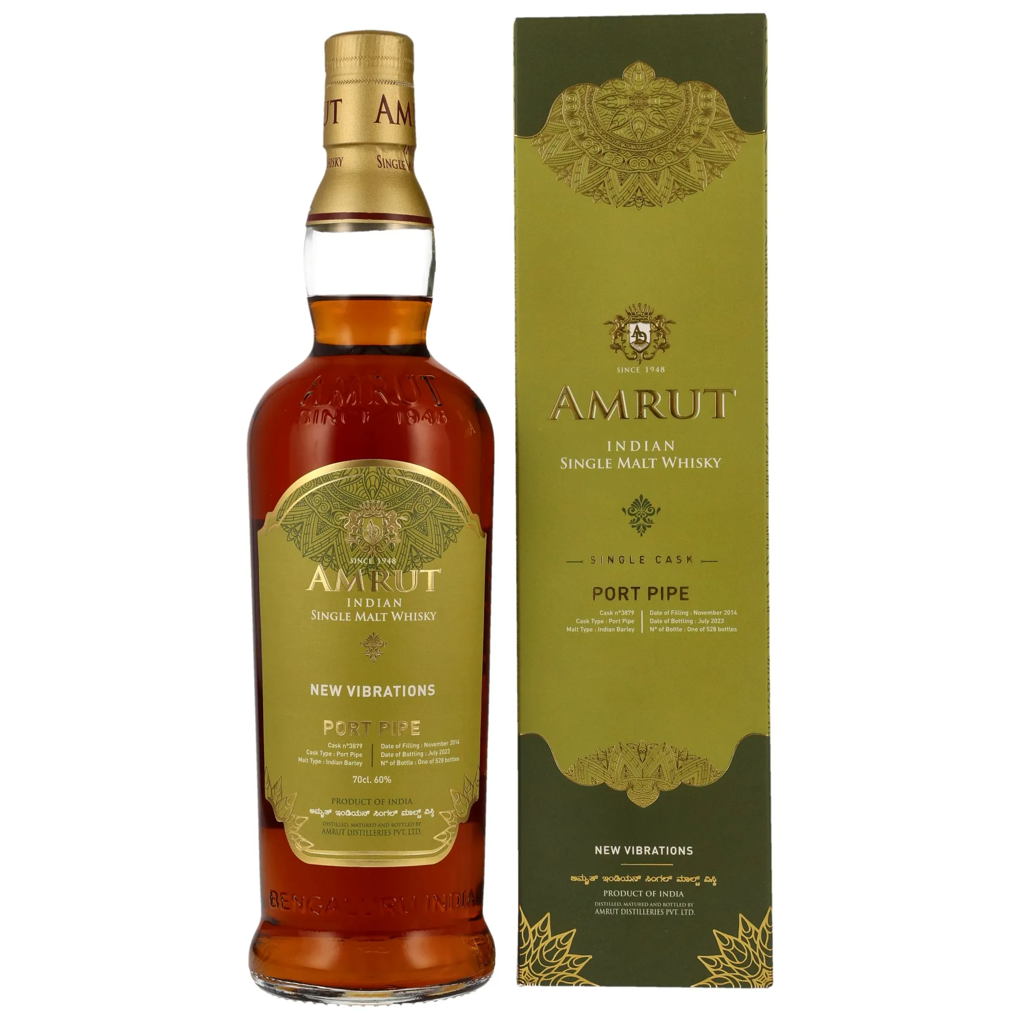Amrut New Vibrations 8 Year Old, Port Pipe Cask, Cask #3879, 2023, 60%