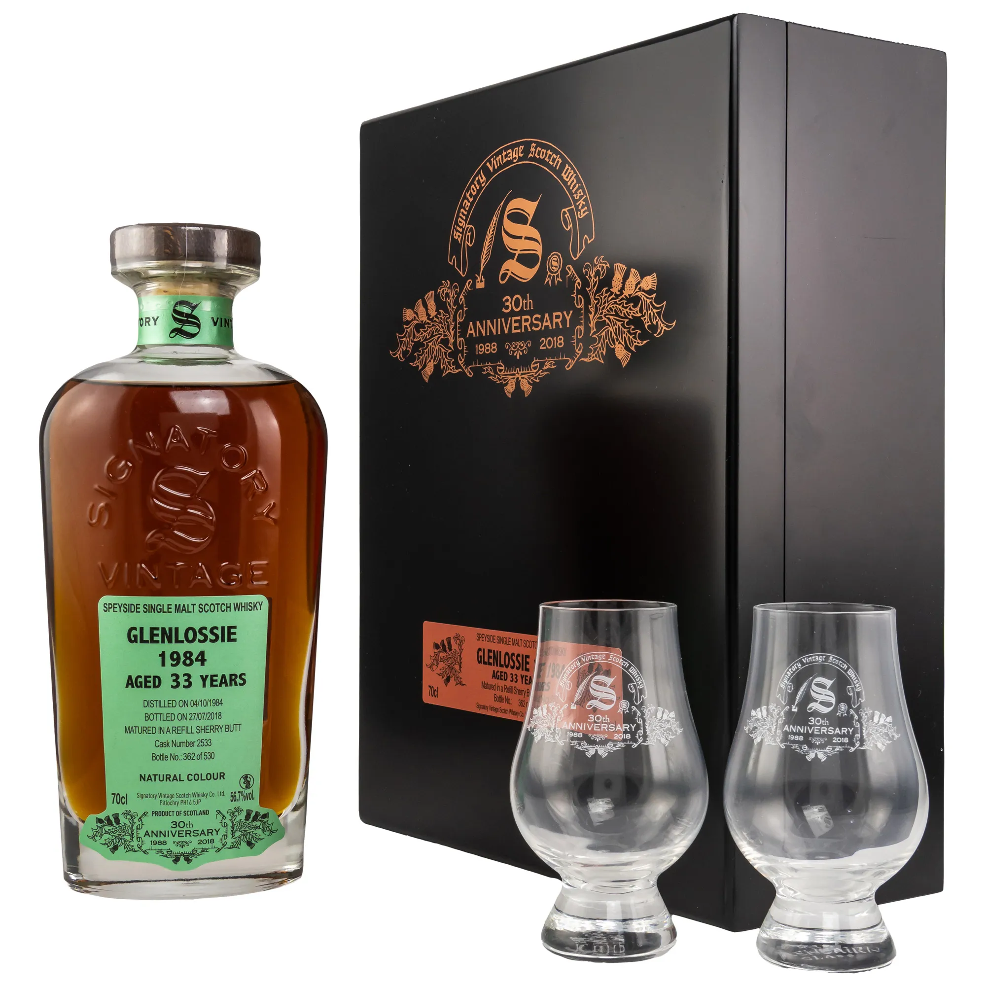 Glenlossie 30th Anniversary 33 Year Old, Refill Sherry Butt Cask, Cask #2033, 1984, Signatory, 56.7%
