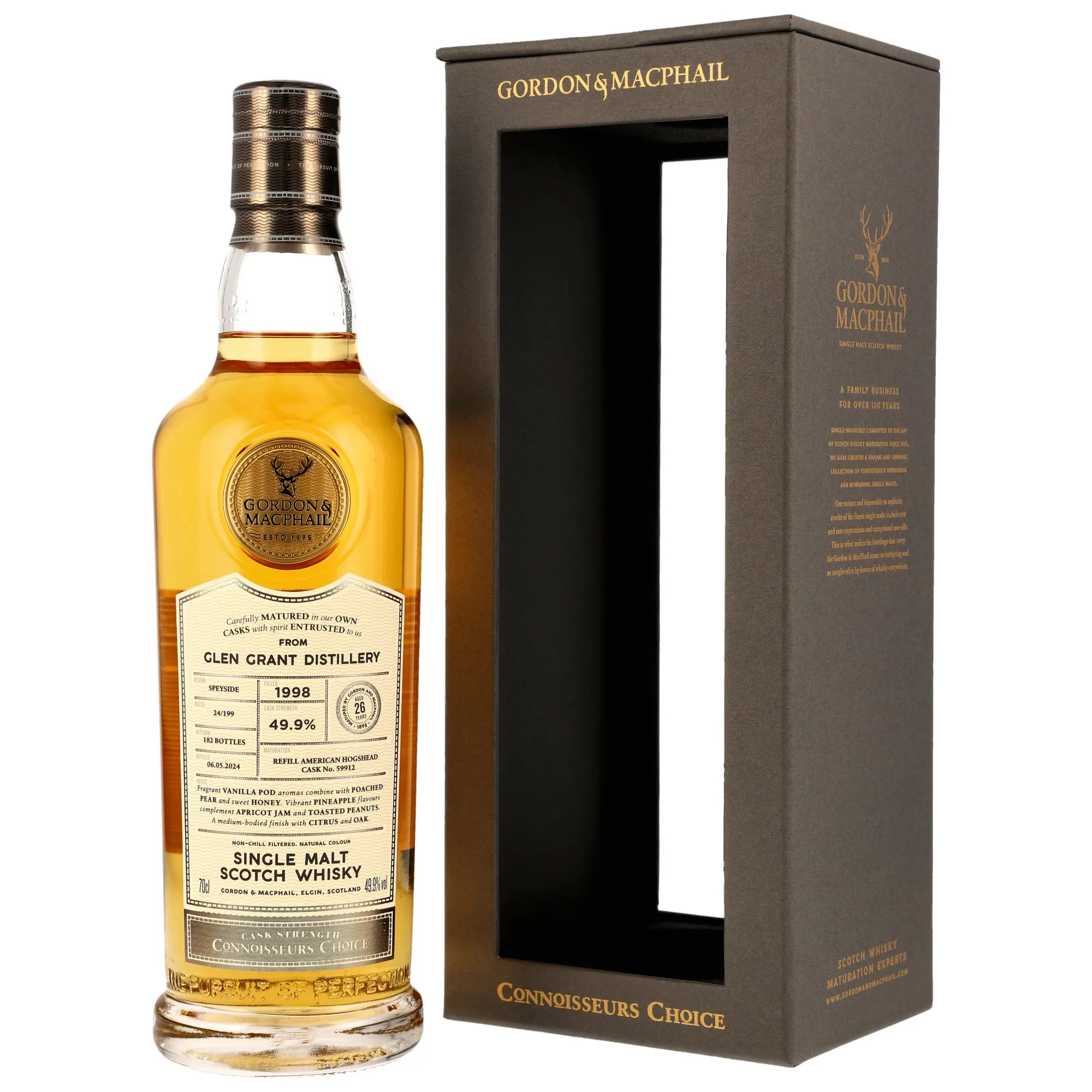 Glen Grant Connoisseur's Choice 26 Year Old, Refill American Hogshead Cask, Cask #59912, 1998, Gordon & MacPhail, 49.9%