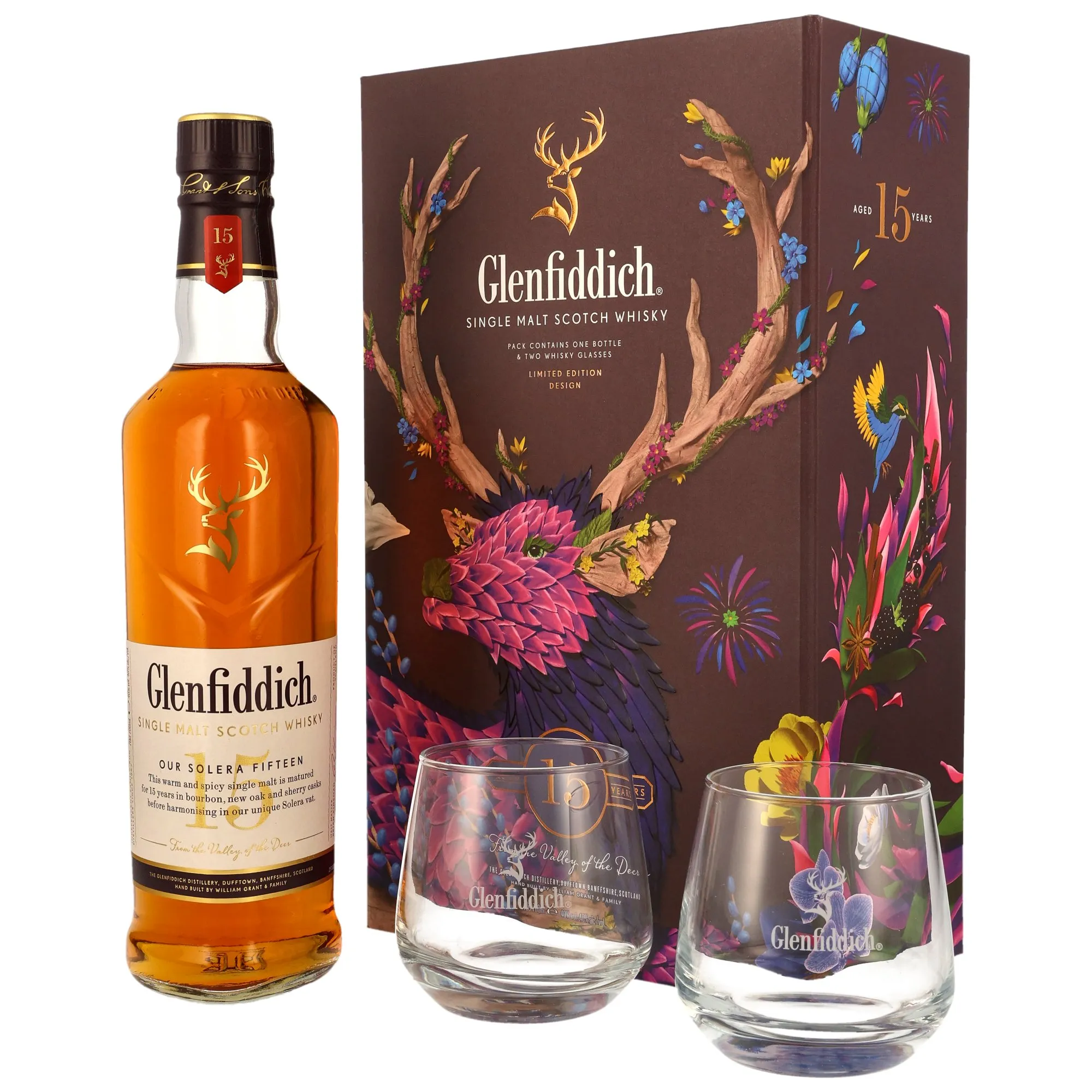Glenfiddich Solera 15 Jahre + 2 Gläser Neue Ausstattung