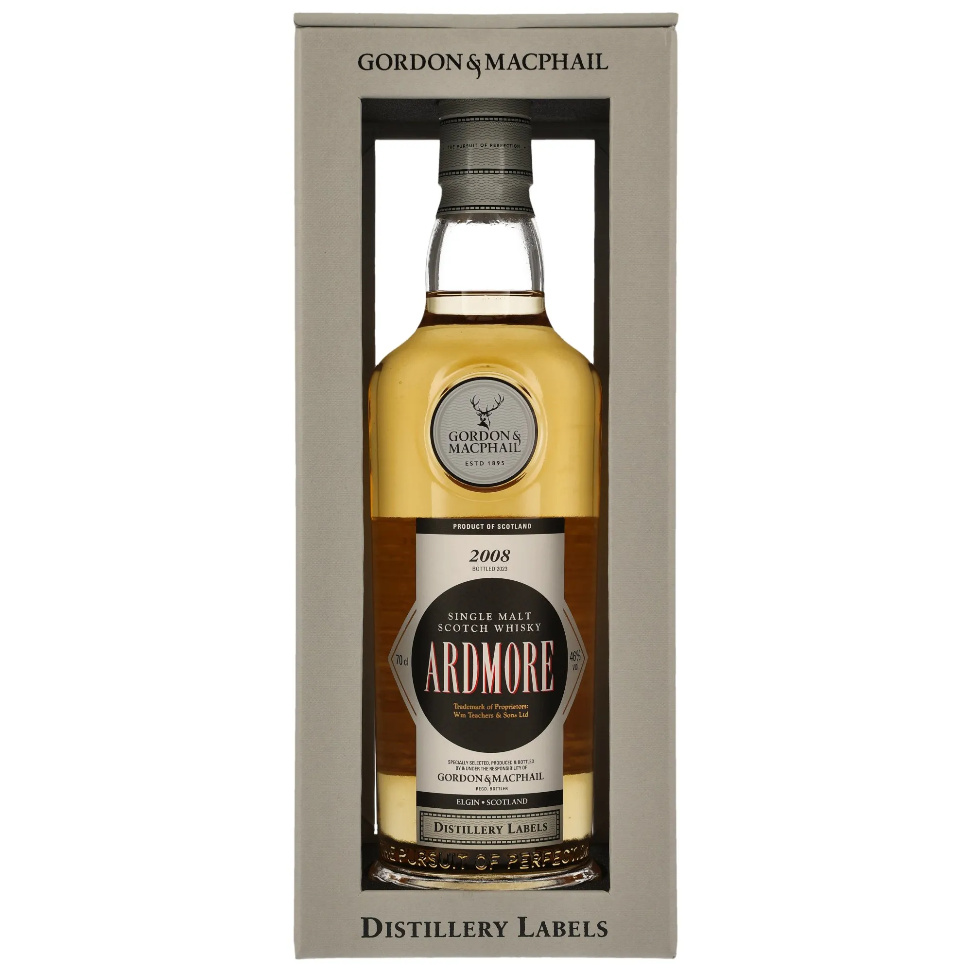 Ardmore Distillery Labels 15 Year Old, Bourbon Cask, 2008, Gordon & MacPhail, 46%