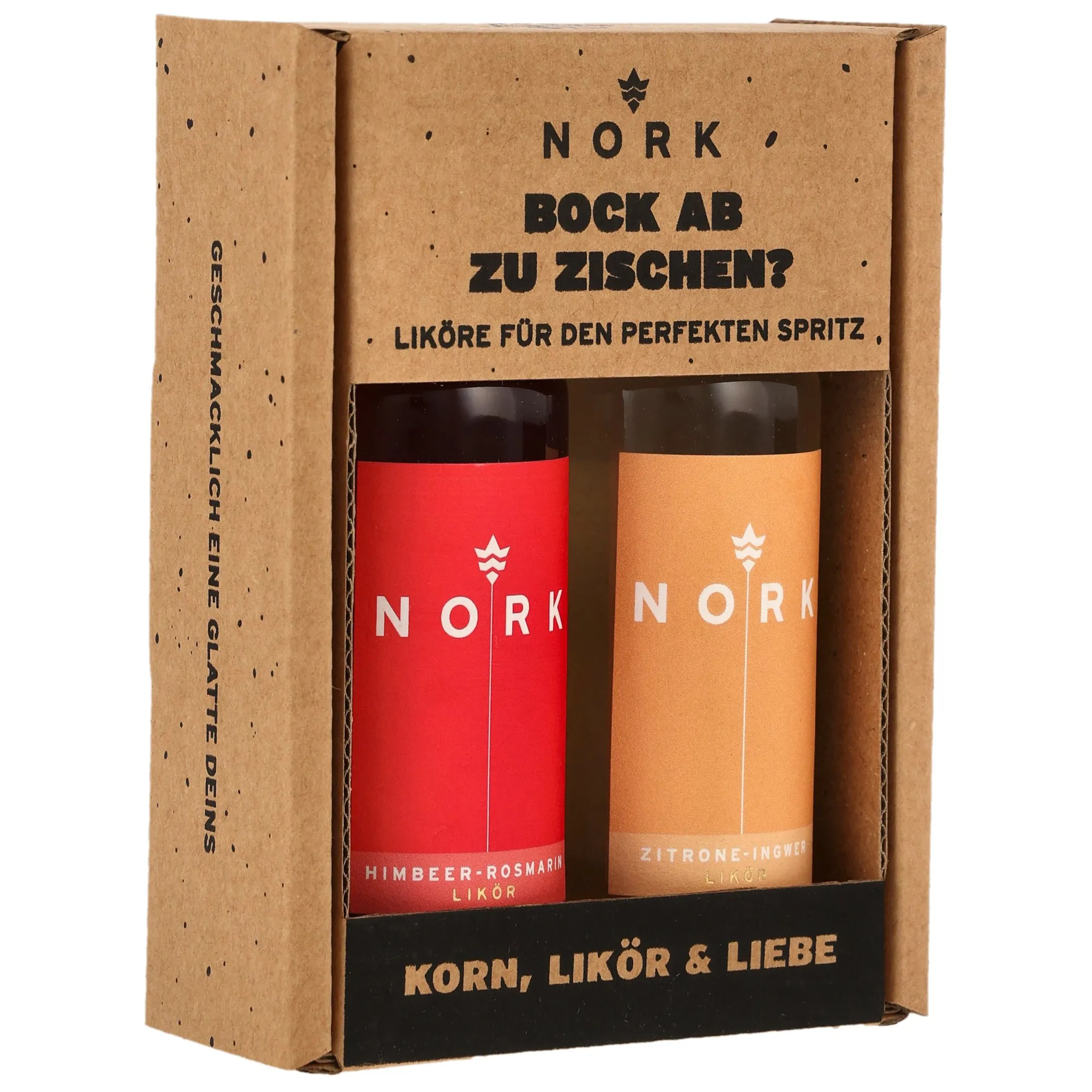 NORK Spritz-Liköre 2x0,05l "Bock ab zu zischen?" Himbeer-Rosmarin/Zitrone-Ingwer