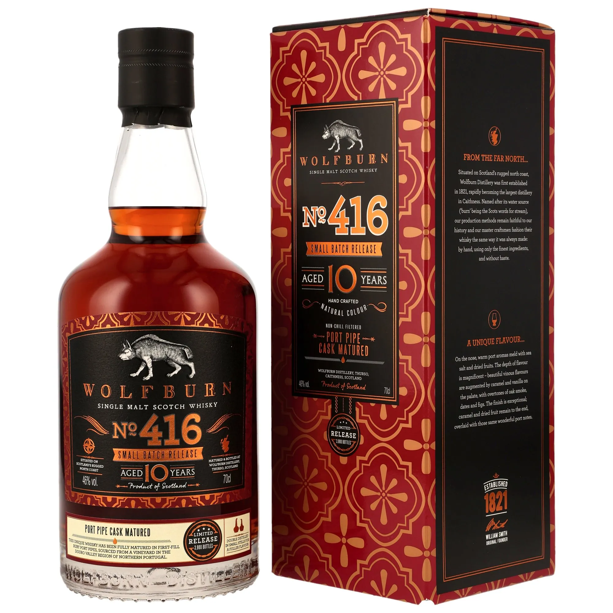 Wolfburn 10 Jahre No. 416 Small Batch Release - 1st Fill Ruby Port Pipes