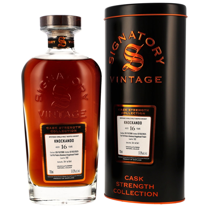 Knockando 16 Jahre 1st-fill Pedro Ximénez Sherry Hogshead #102 Finish Signatory Cask Strength Coll.