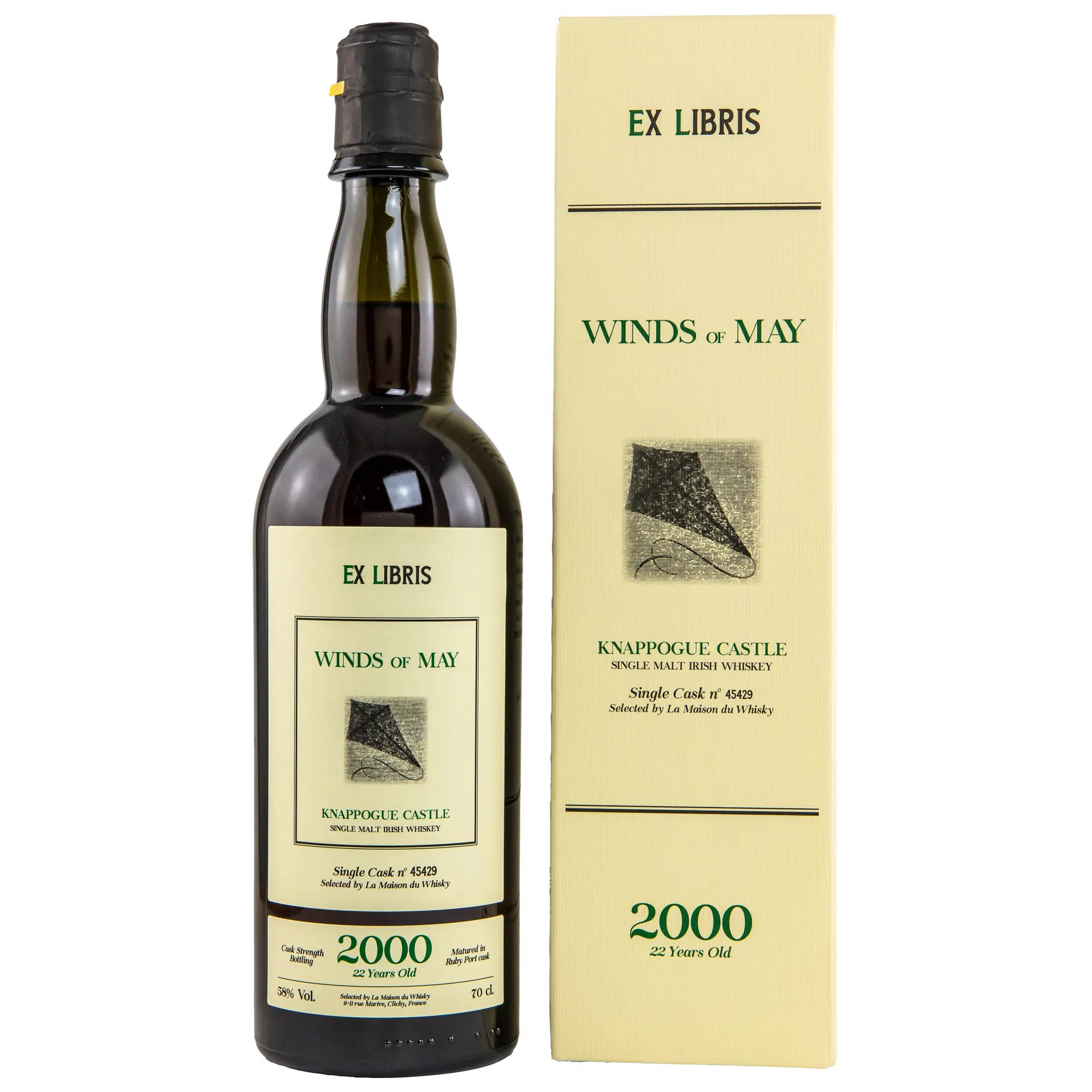 Knappogue Castle Ex Libris Winds of May 22 Year Old, Ruby Port Cask, Cask #45429, 2000, La Maison du Whisky, 58%