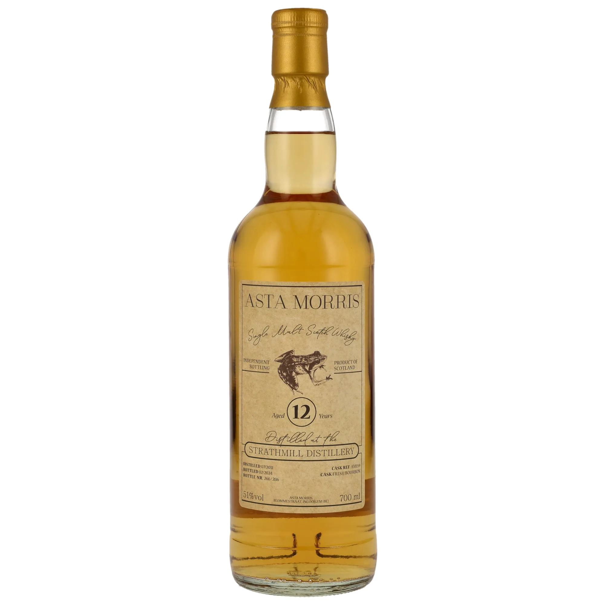 Strathmill 12 Year Old, Fresh Bourbon Cask, Cask #AM159, 2011, Asta Morris, 51%