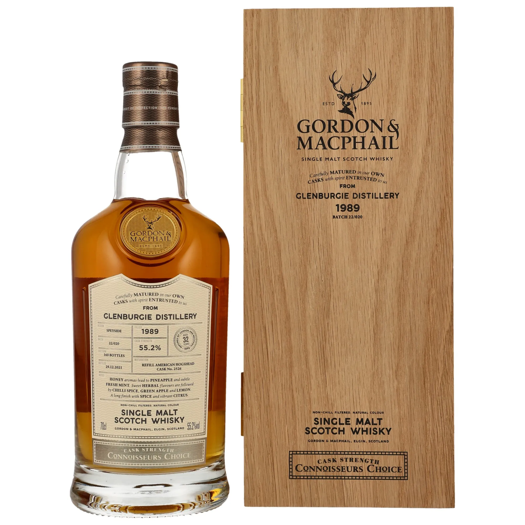 Glenburgie Connoisseurs Choice 32 Year Old, Refill American Hogshead Cask, Cask #1526, Batch 21/030, 1989, Gordon & MacPhail, 55.2%