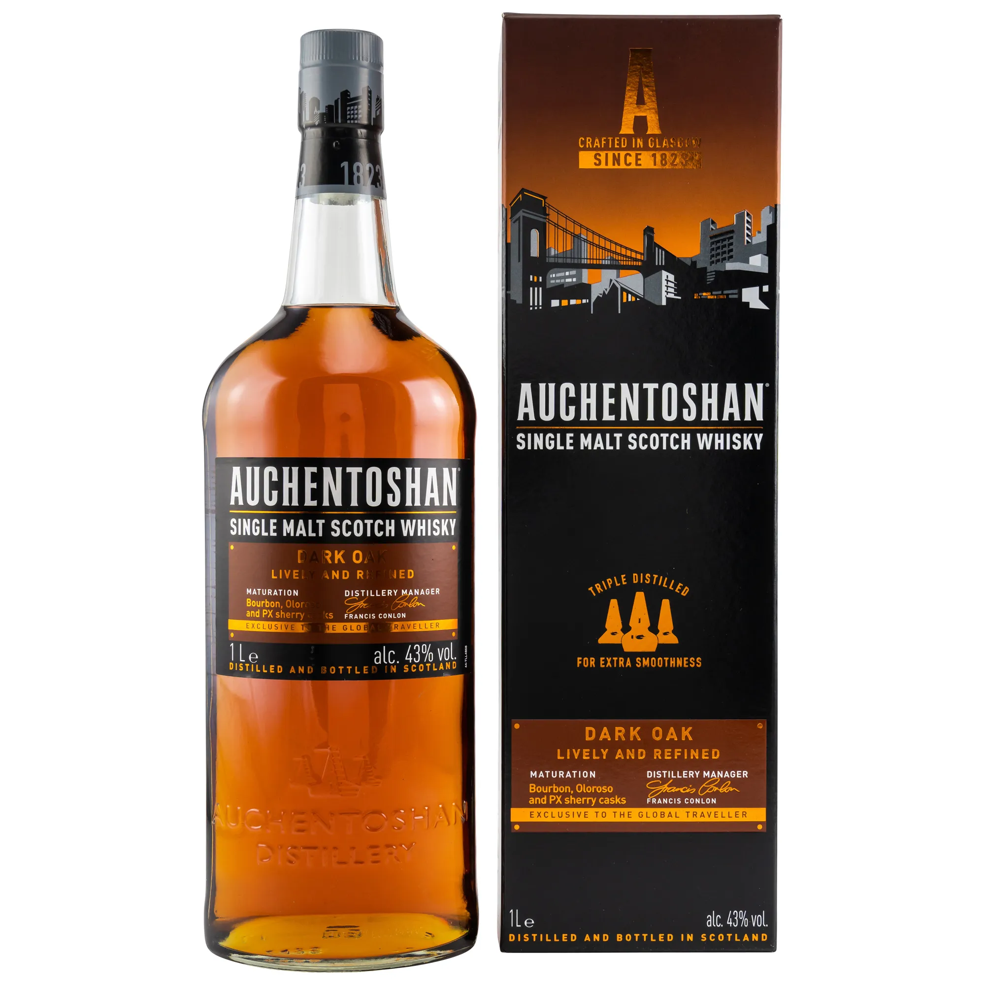 Auchentoshan Dark Oak, Bourbon & Sherry Cask, 2019, 43%