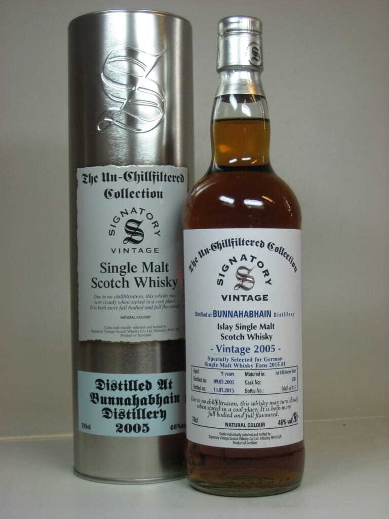 Bunnahabhain 9 Jahre 2005/2015 1st fill Sherry Butt for Germany Un-Chillfiltered Signatory 46%vol. 0 Bunnahabhain 9 Jahre 2005/2015 1st fill Sherry Butt for Germany Un-Chillfiltered Signatory 46%vol. 0