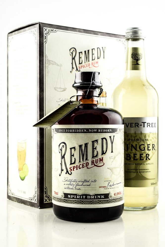 Remedy Spiced Rum 41,5%vol. 0,7l with Ginger Beer Remedy Spiced Rum 41,5%vol. 0,7l with Ginger Beer