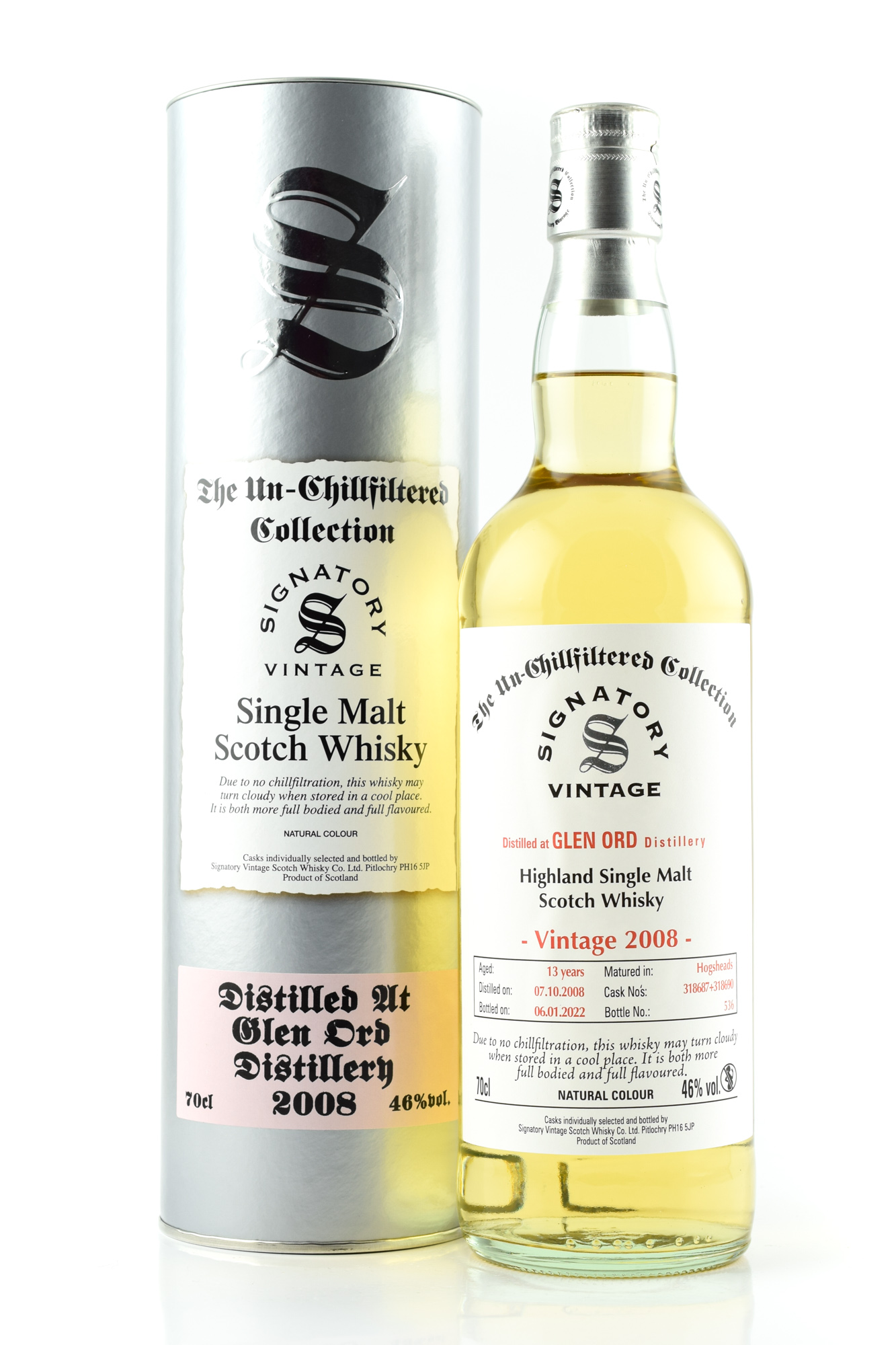 Glen Ord 13 year old 2008/2022 Hogsheads #318687 & #318690 Un-Chillfiltered Signatory 46%vol. 0,7l