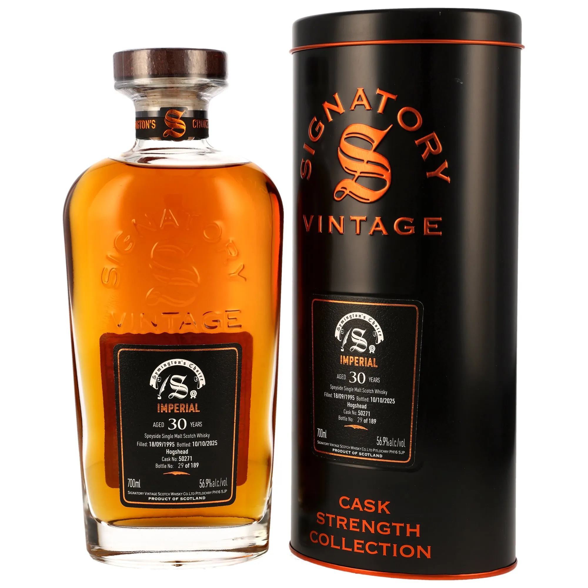 Imperial Sig Symingtons Choice, Cask Strength Collection 30 Year Old, Hogshead Cask, Cask #50271, 1995, Signatory Vintage, 56.9%