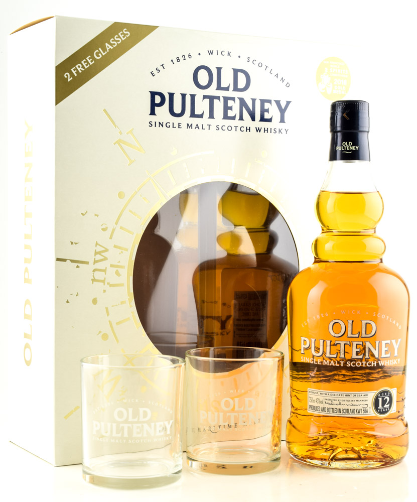 Old Pulteney 12 year old 43%vol. 0,7l with 2 Glasses Old Pulteney 12 year old 43%vol. 0,7l with 2 Glasses