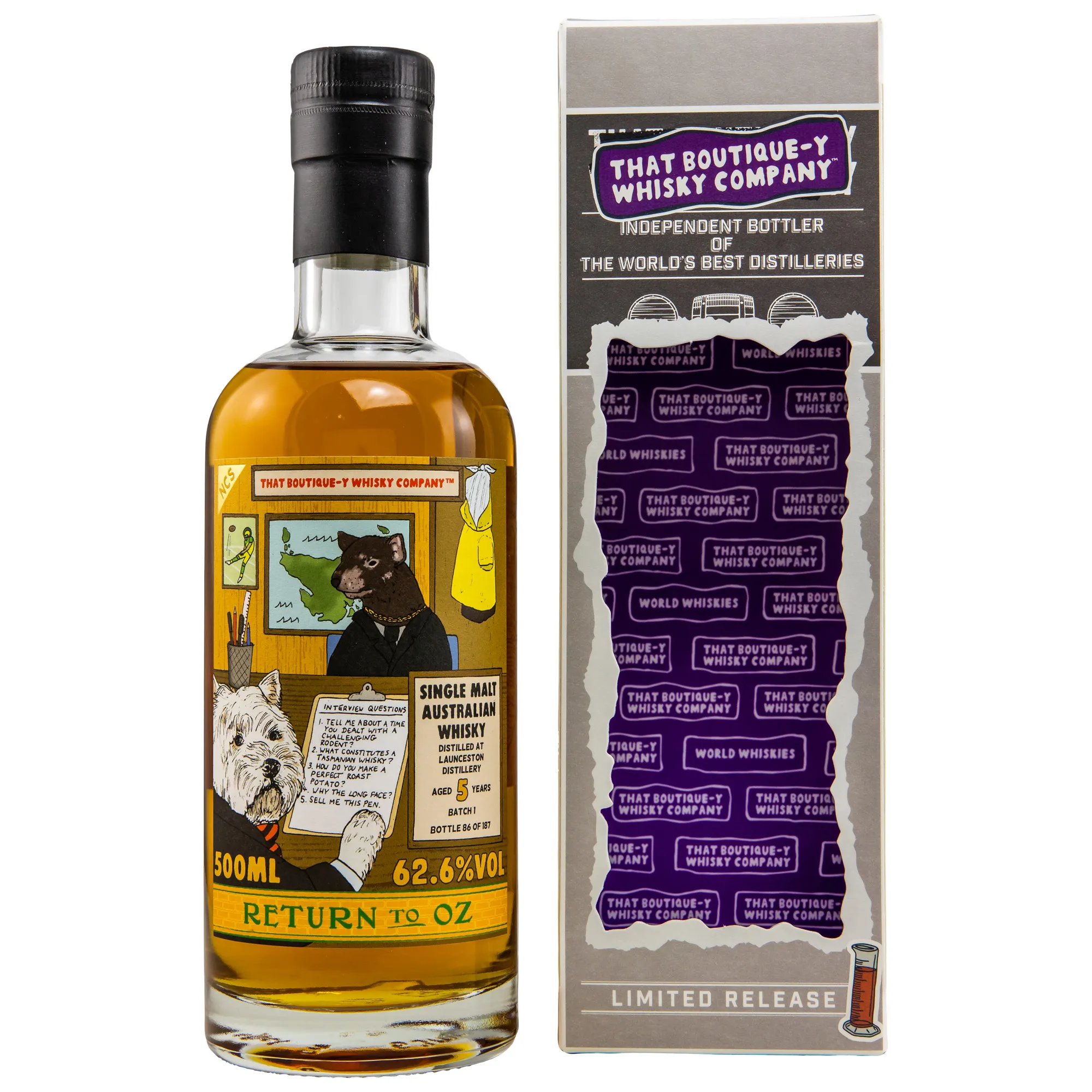 Launceston 5 Year Old, Bourbon Cask, Batch No. 1, That Boutique-y Whisky Company, 62.6%