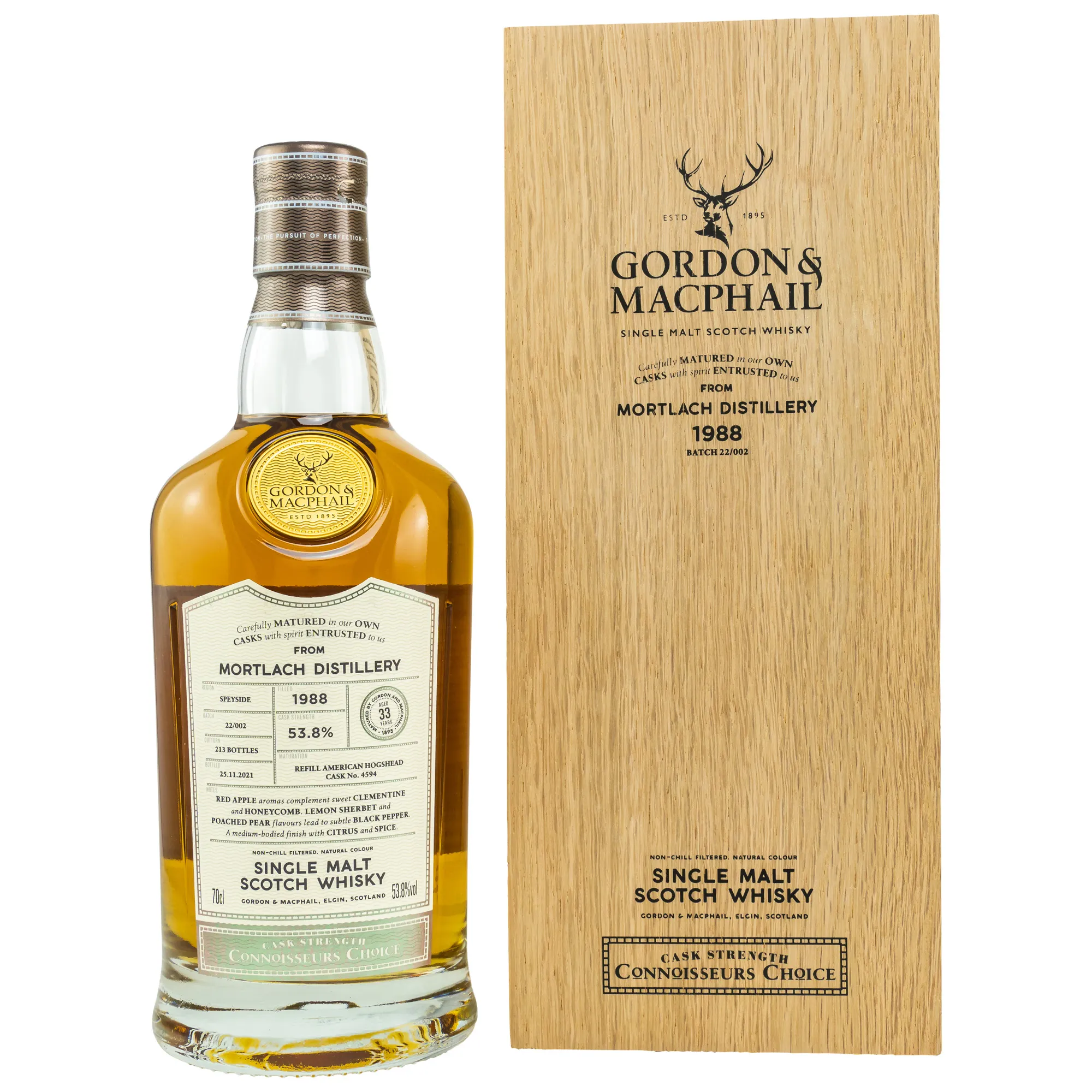 Mortlach Connoisseurs Choice Cask Strength 33 Year Old, Refill American Hogshead Cask, Cask #1202, 1988, Gordon & MacPhail, 53.8%