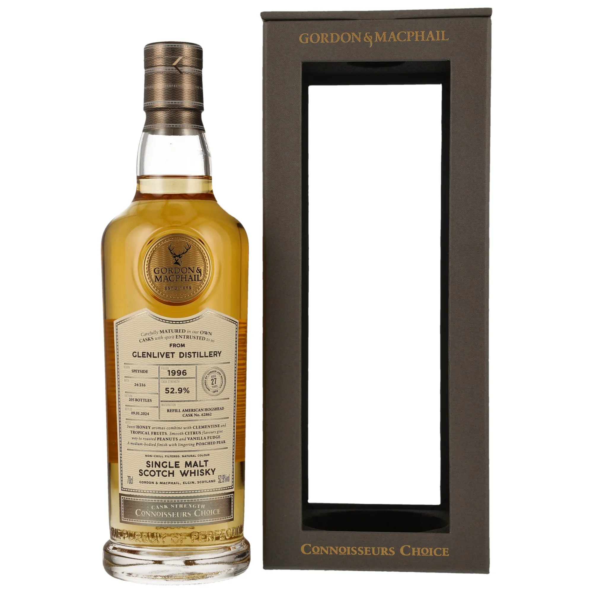 Glenlivet Connoisseurs Choice 27 Year Old, Refill American Hogshead Cask, Cask #62862, 1996, Gordon & MacPhail, 52.9%