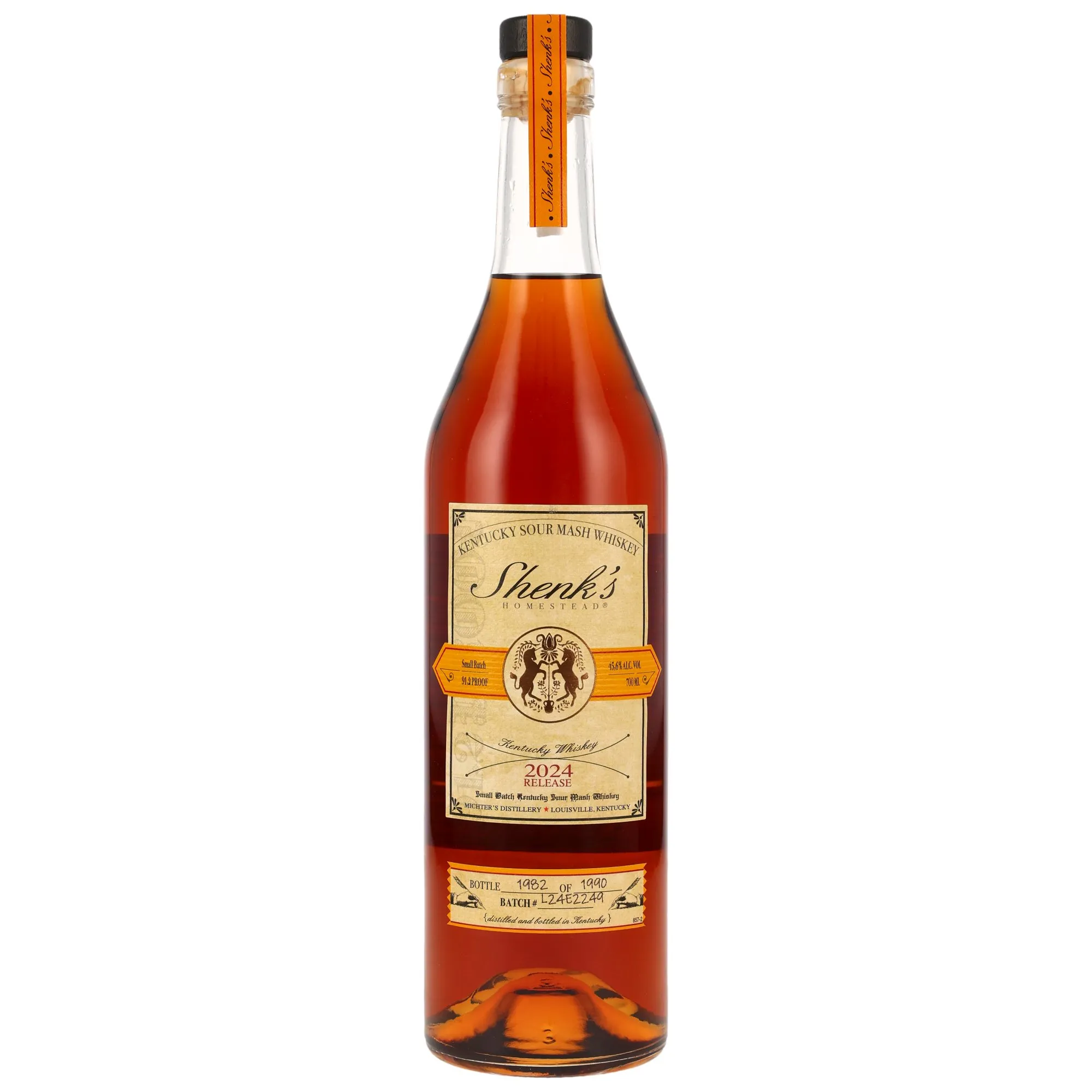 Shenk's Homestead Kentucky Sour Mash Whiskey, French Oak & American Oak Cask, Batch #L24E2248, 2024, 45.6%
