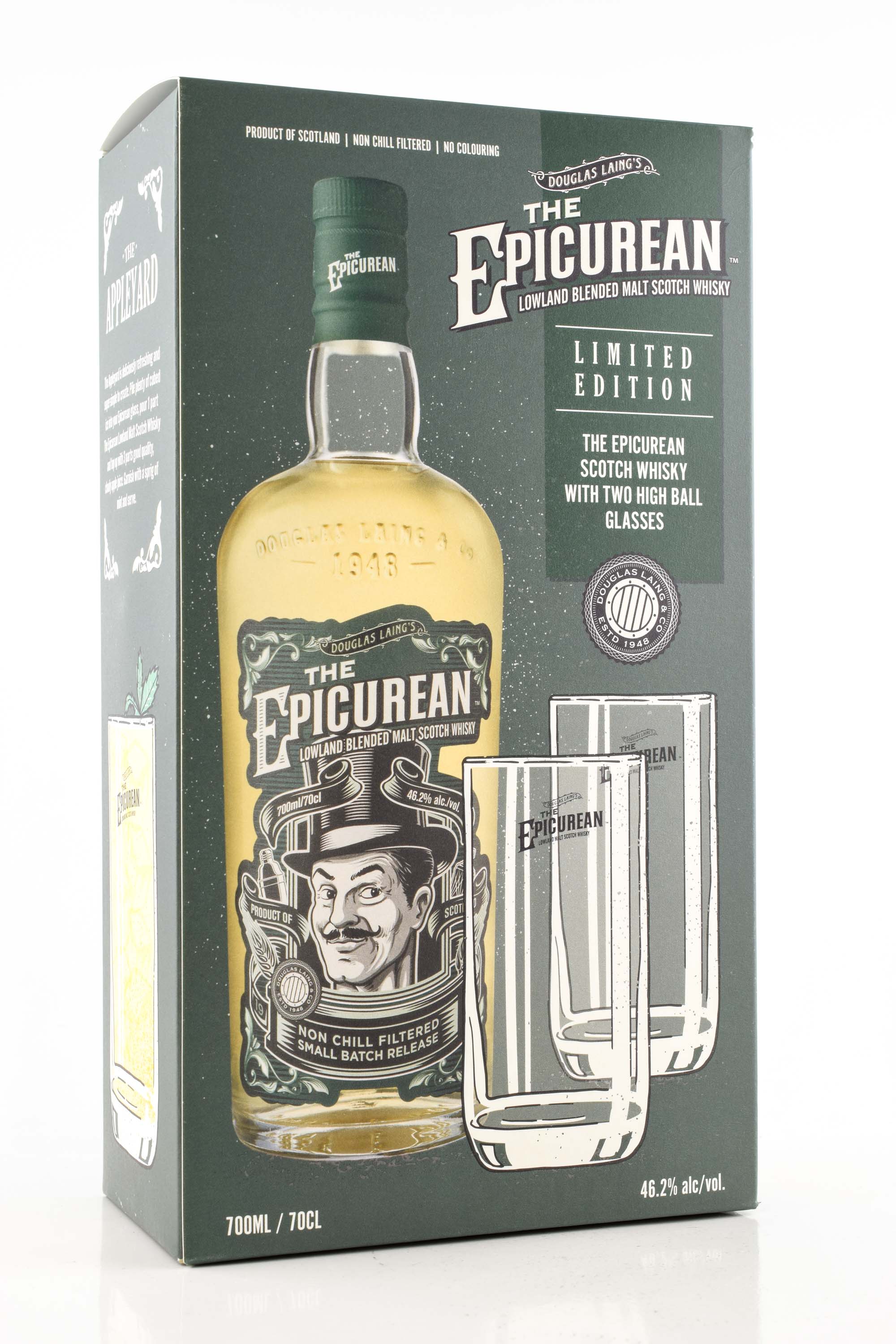 * The Epicurean Lowland Blended Malt Douglas Laing 46.2% vol. 0.7l - damaged gift box - with 2 glasses
