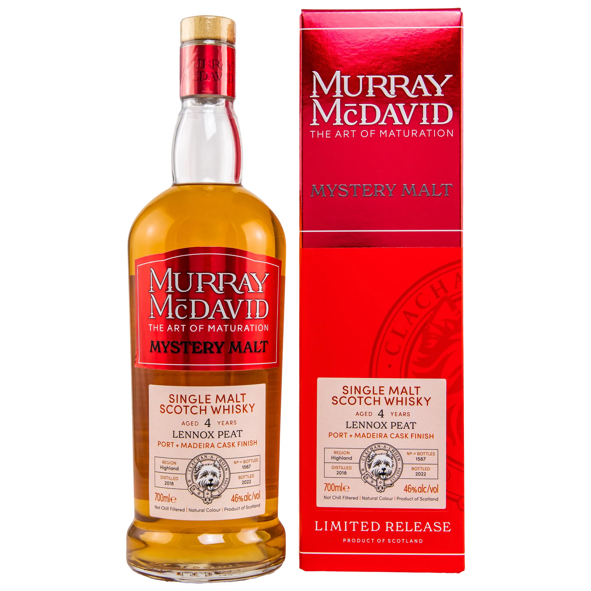 Croftengea Mystery Malt Lennox Peat 4 Year Old, Port & Madeira Cask, 2018, Murray McDavid, 46%