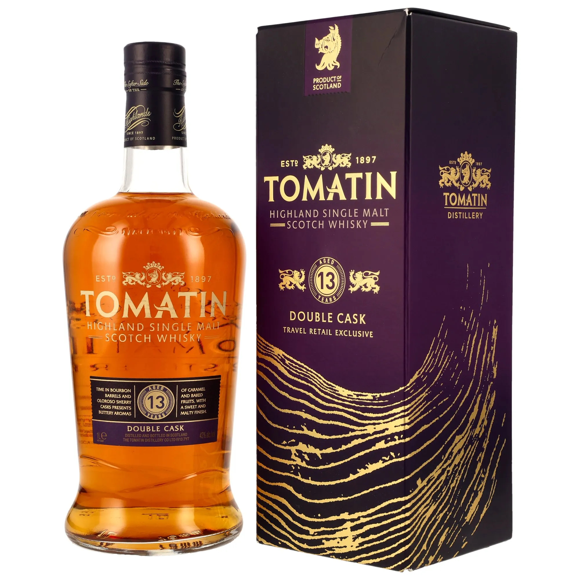 Tomatin Double Cask Travel Retail Exclusive 13 Year Old, Bourbon & Oloroso Sherry Cask, 2025, 43%