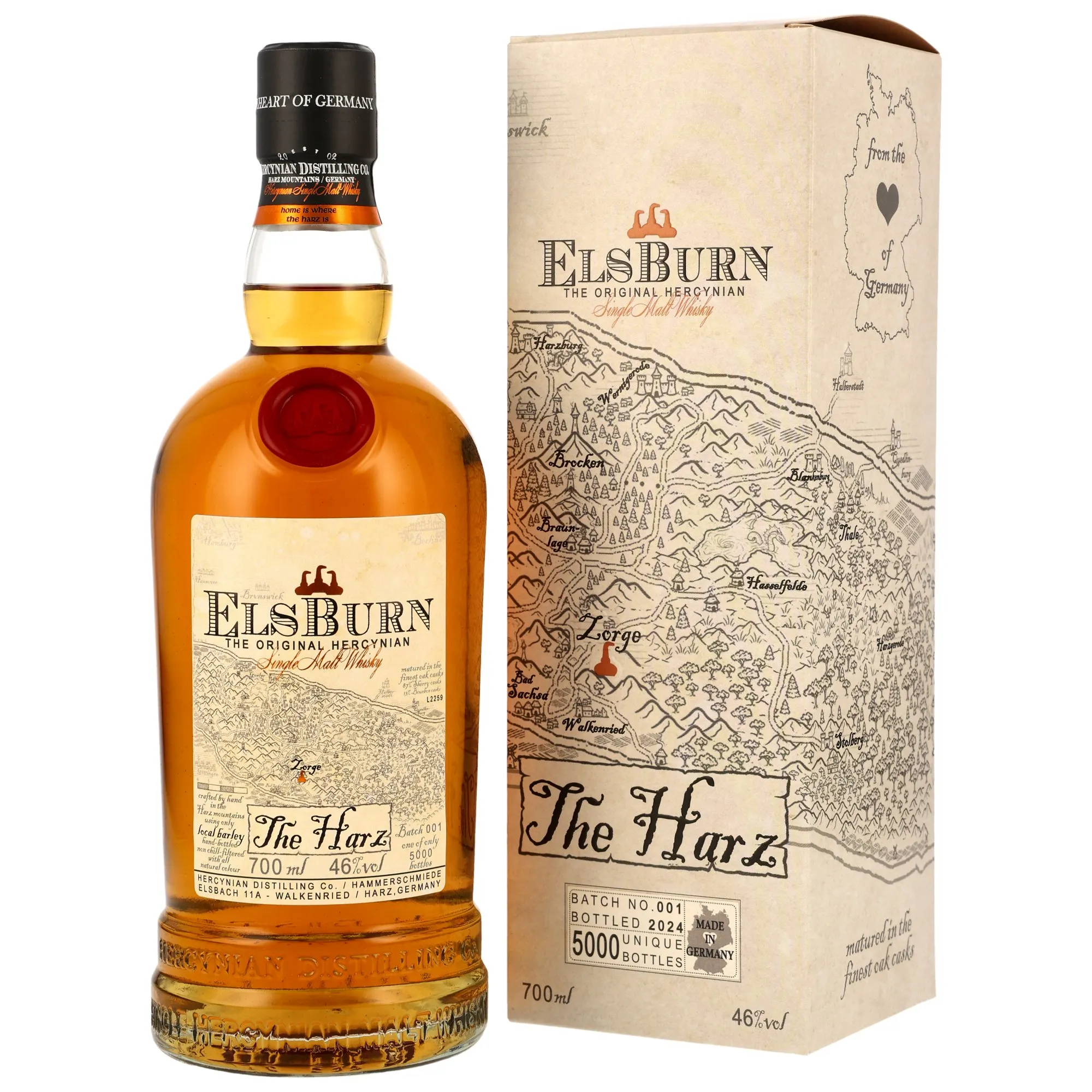 Hercynian Distilling Co. / Hammerschmiede Elsburn The Harz, Wine & First Fill Oak Cask, Batch No. 001, 2024, 46%