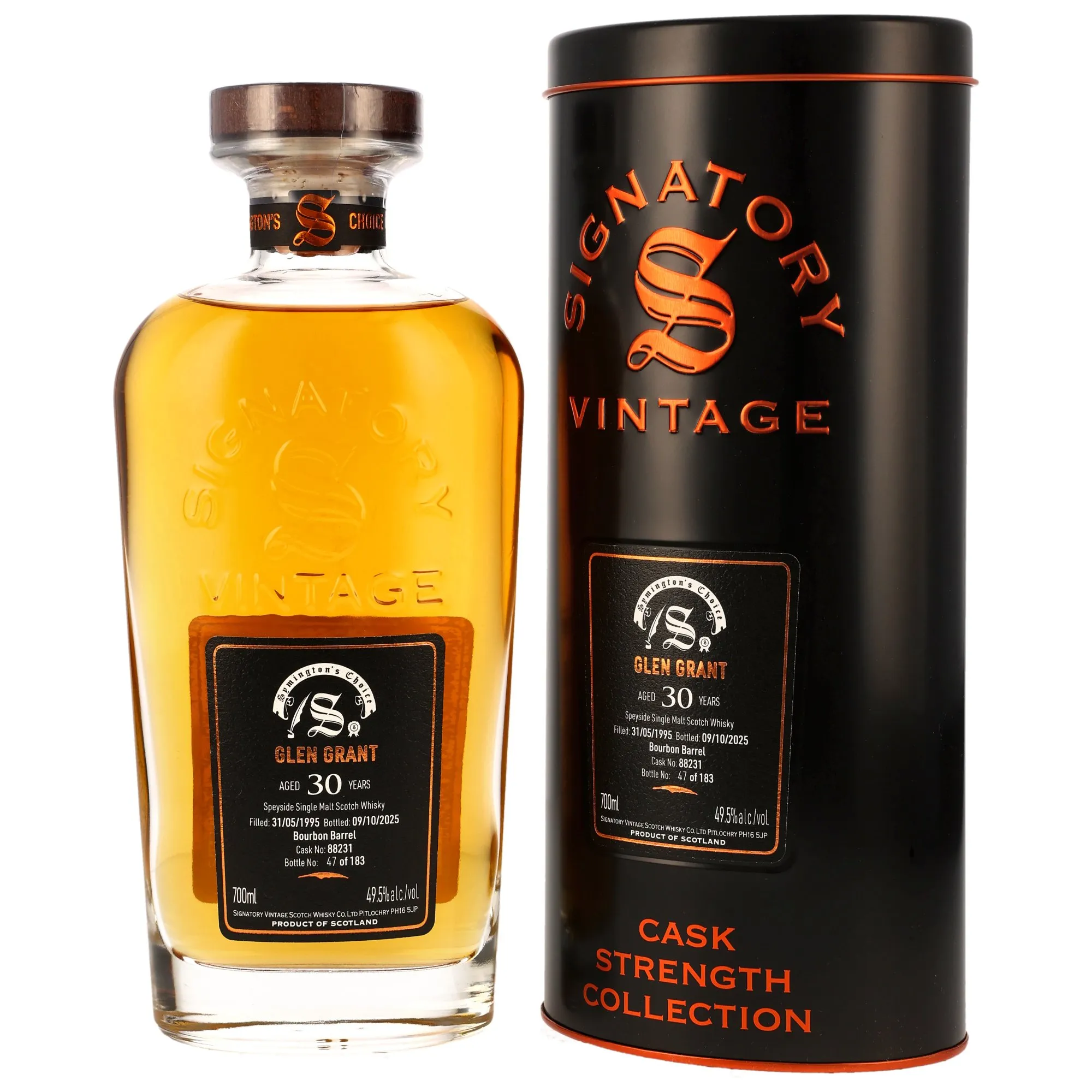 Glen Grant Symington's Choice 30 Year Old, Bourbon Barrel Cask, Cask #88231, 1995, Signatory Vintage, 49.5%