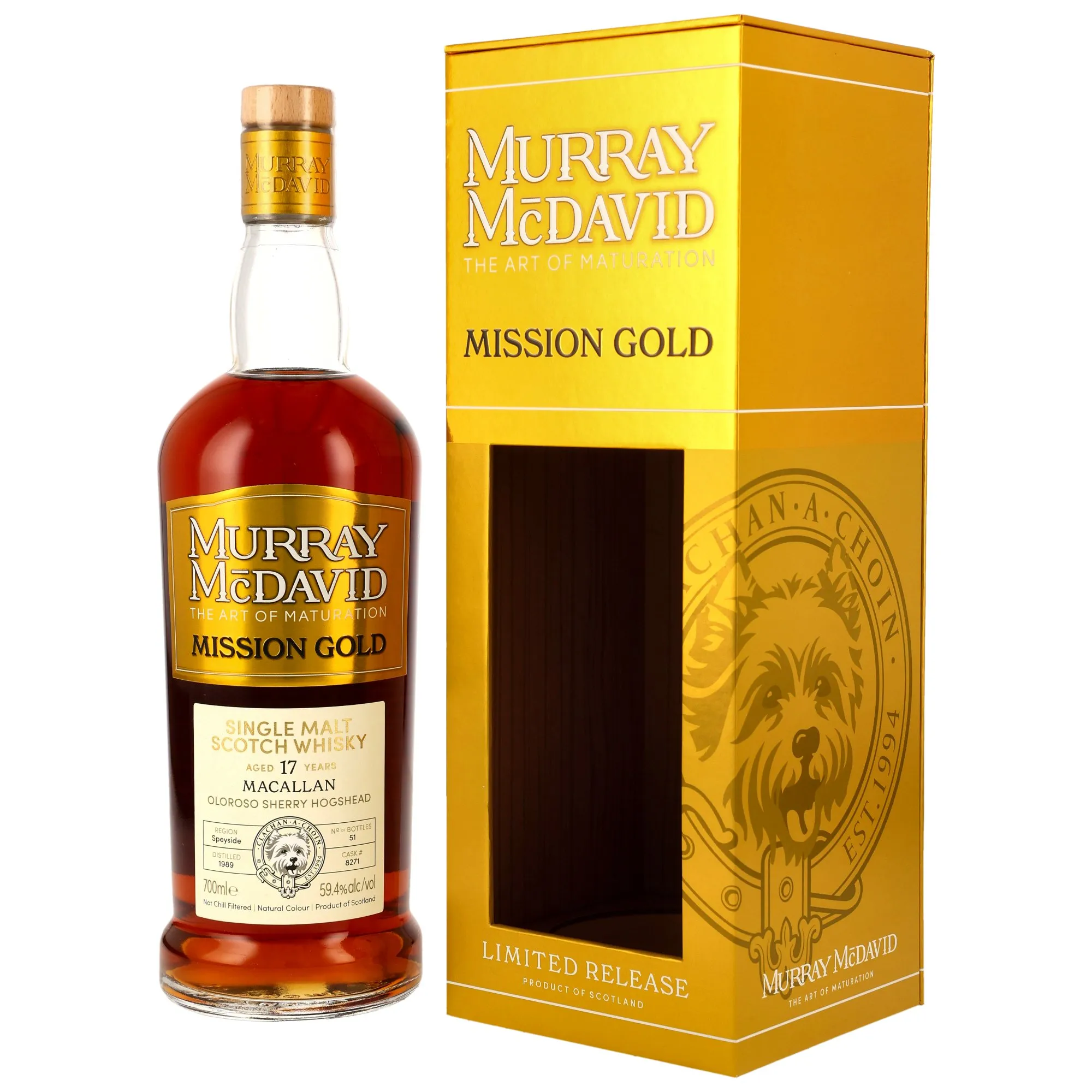 Macallan Mission Gold 17 Year Old, Oloroso Sherry Hogshead Cask, Cask #8271, 1989, Murray McDavid, 59.4%