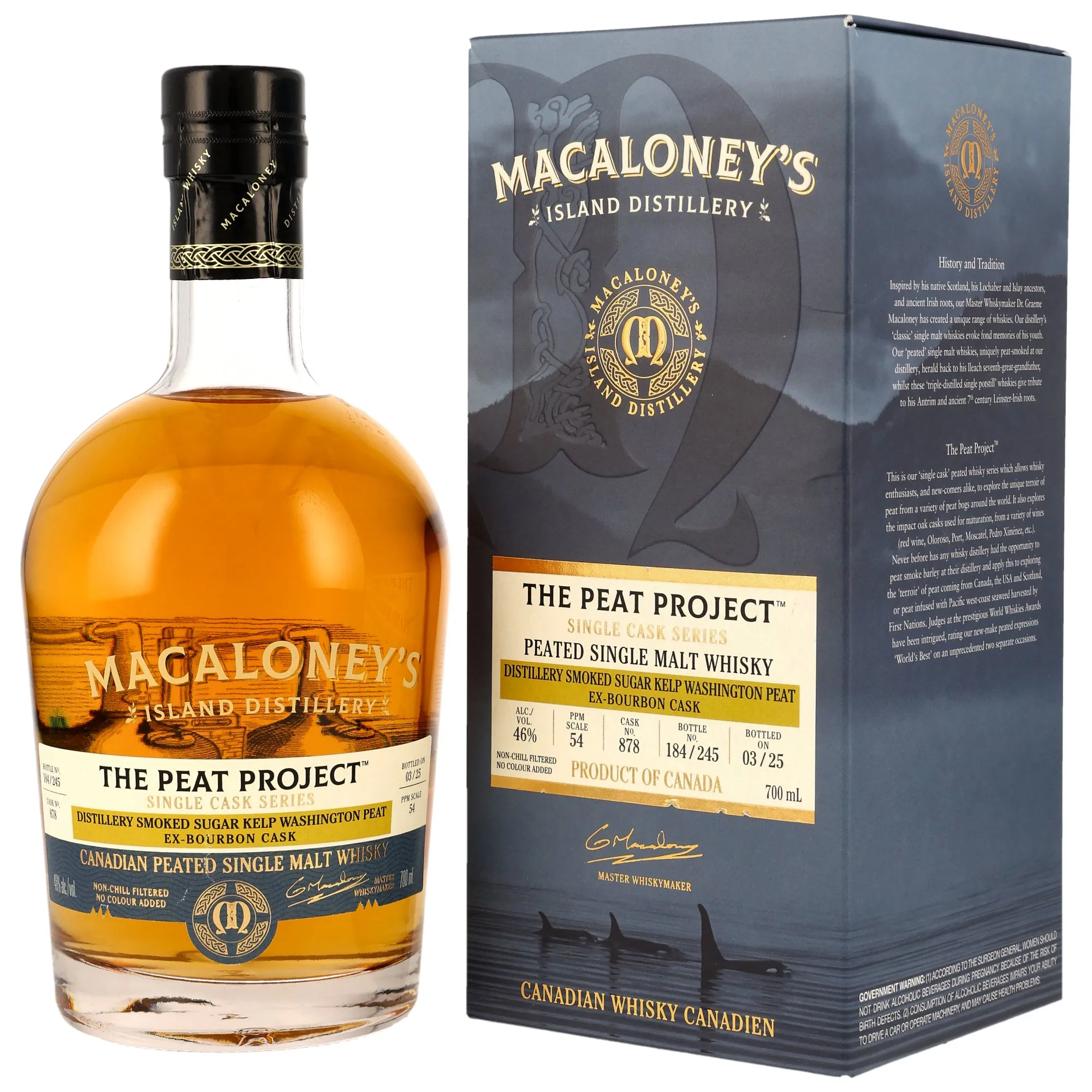 Macaloney's The Peat Project Sugar Kelp Ex-Bourbon Cask, Cask #878, Batch No. 184/245, 2025, 46%