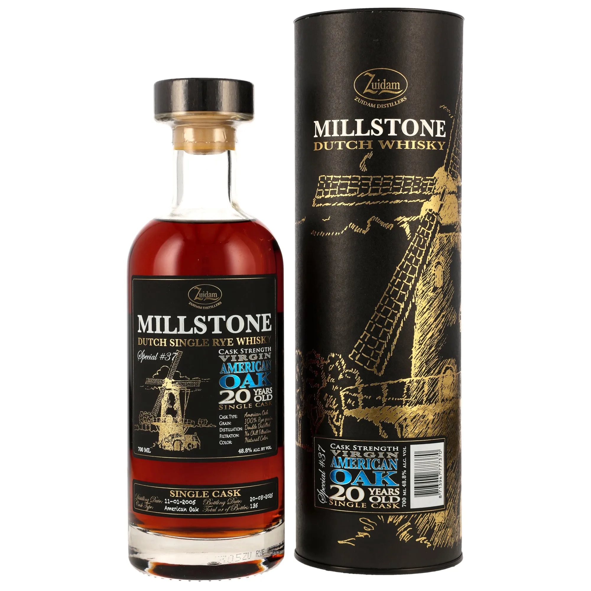 Zuidam Millstone Rye Whisky 20 Year Old, Virgin American Oak Cask, Cask #37, 2025, 48.8%