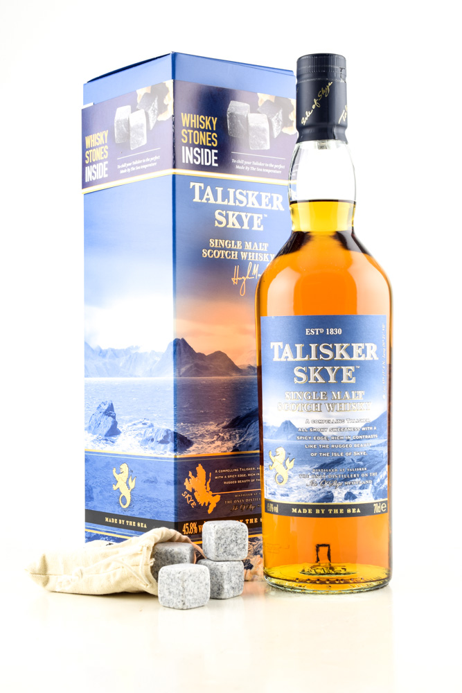 Talisker Skye 45,8%vol. 0,7l with 4 Whisky-Stones Talisker Skye 45,8%vol. 0,7l with 4 Whisky-Stones