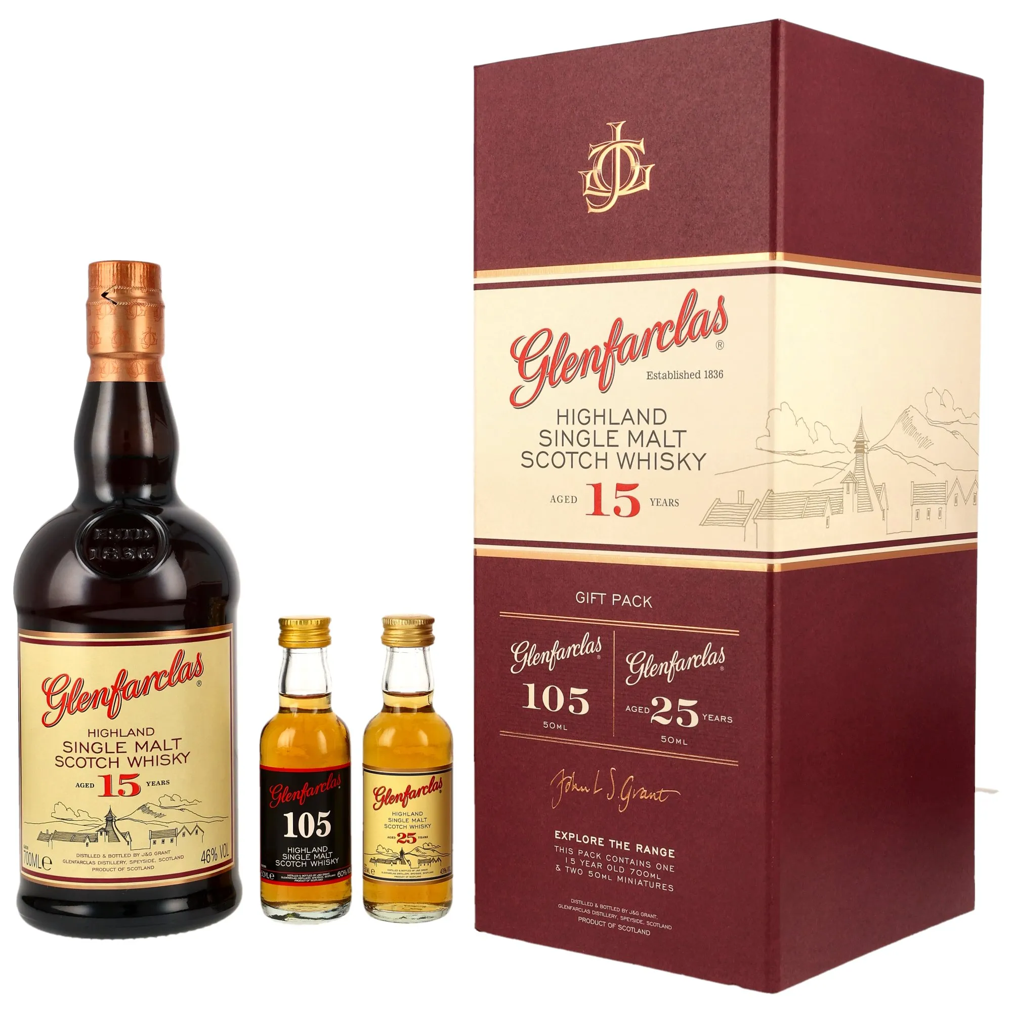 Glenfarclas 15 Jahre + 2 Minis (105 / 25 Jahre) Neue Ausstattung 2026