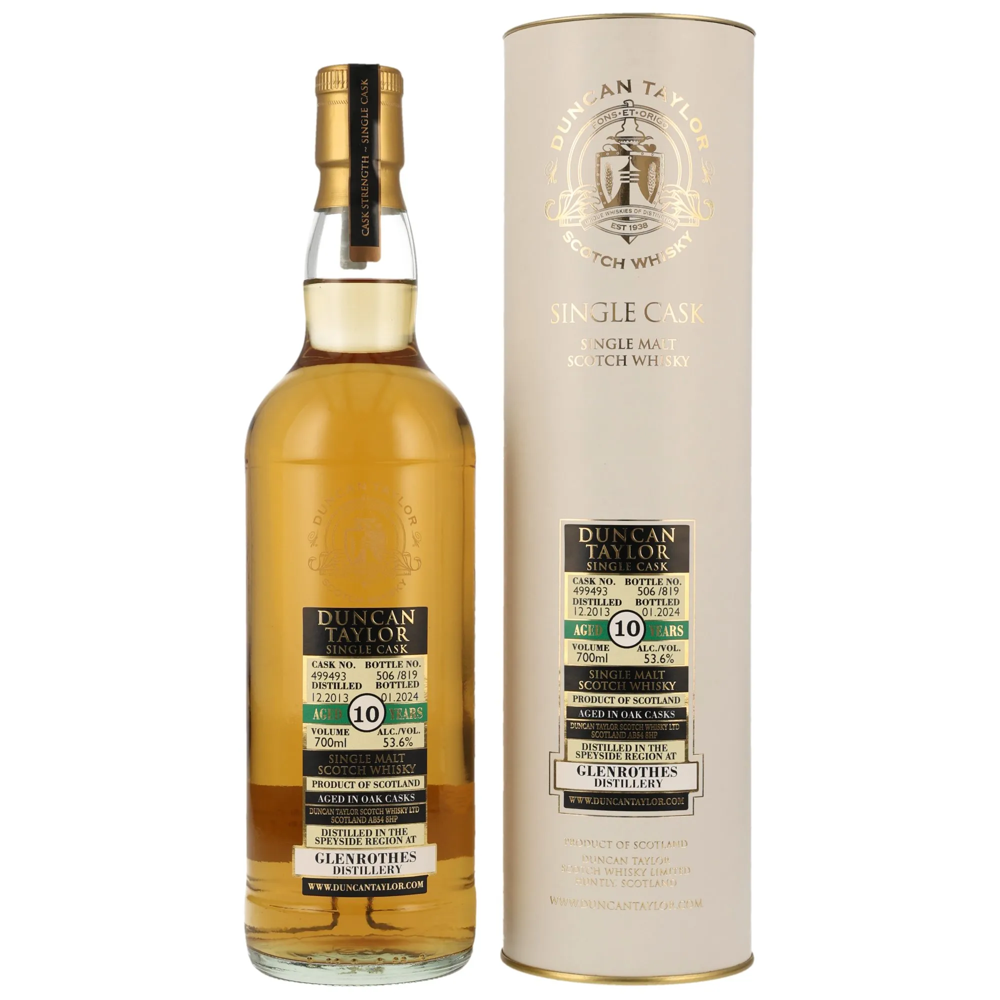 Glenrothes Single Cask Collection 10 Year Old, Oak Cask, Cask #499493, 2013, Duncan Taylor, 53.6%