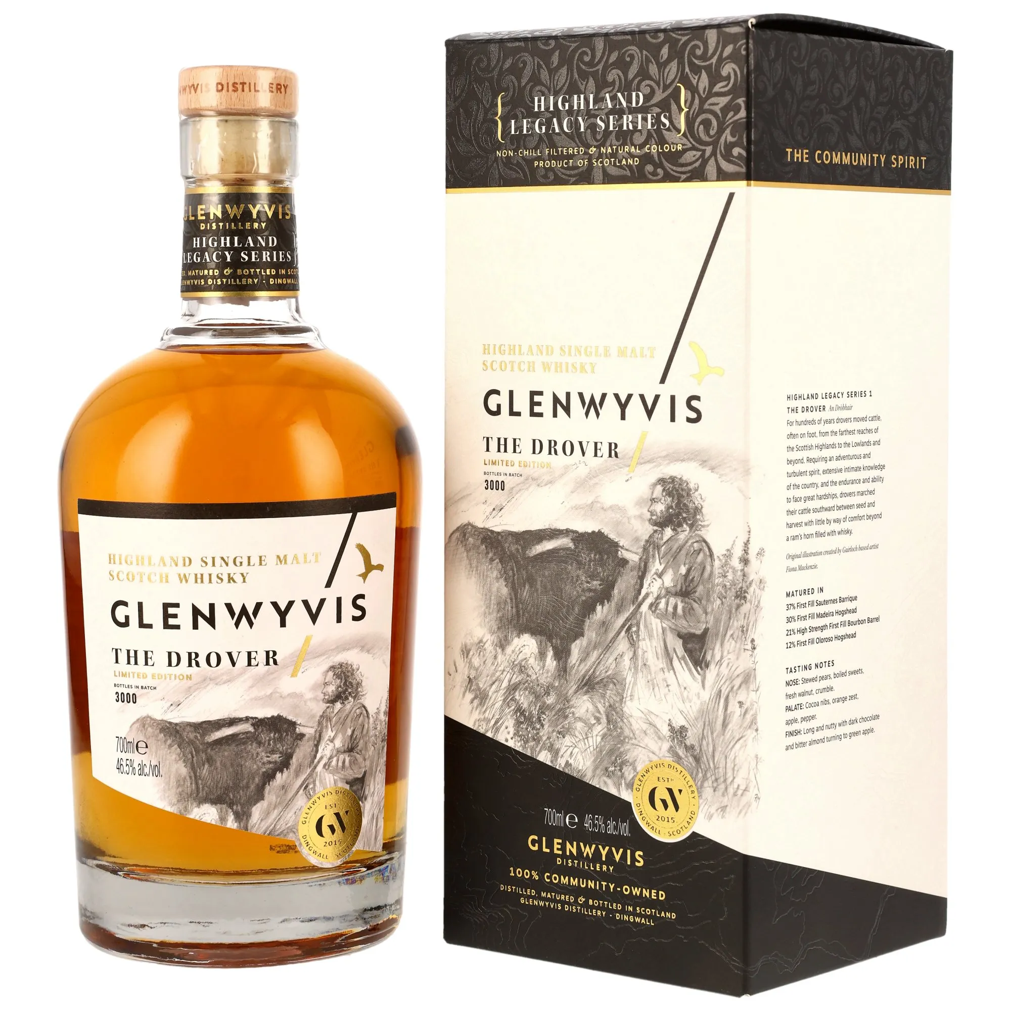 Glenwyvis Highland Legacy Series 1: The Drover, Sauternes Barrique, Madeira Hogshead, Bourbon Barrel Cask, Batch 3000, 2025, 46.5%